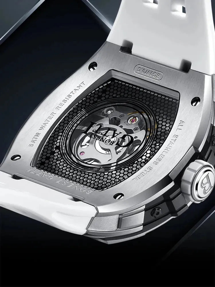 BONEST GATTI Men's Automatic Mechanical Watch - 5ATM Waterproof Sapphire Crystal Tonneau Case with Luminous Eiffel Tower Dial & Fluororubber Strap | Dress Watch for Business, Formal Occasions & Everyday Wear