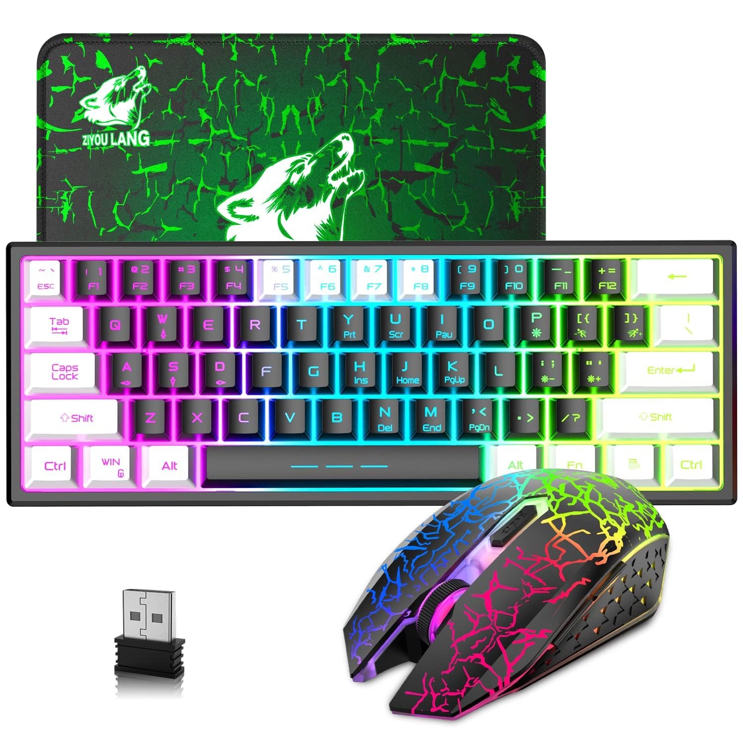 60% Wireless RGB Gaming Keyboard & Mouse Set - Rechargeable, Mechanical Feel for PC/Mac Gamers