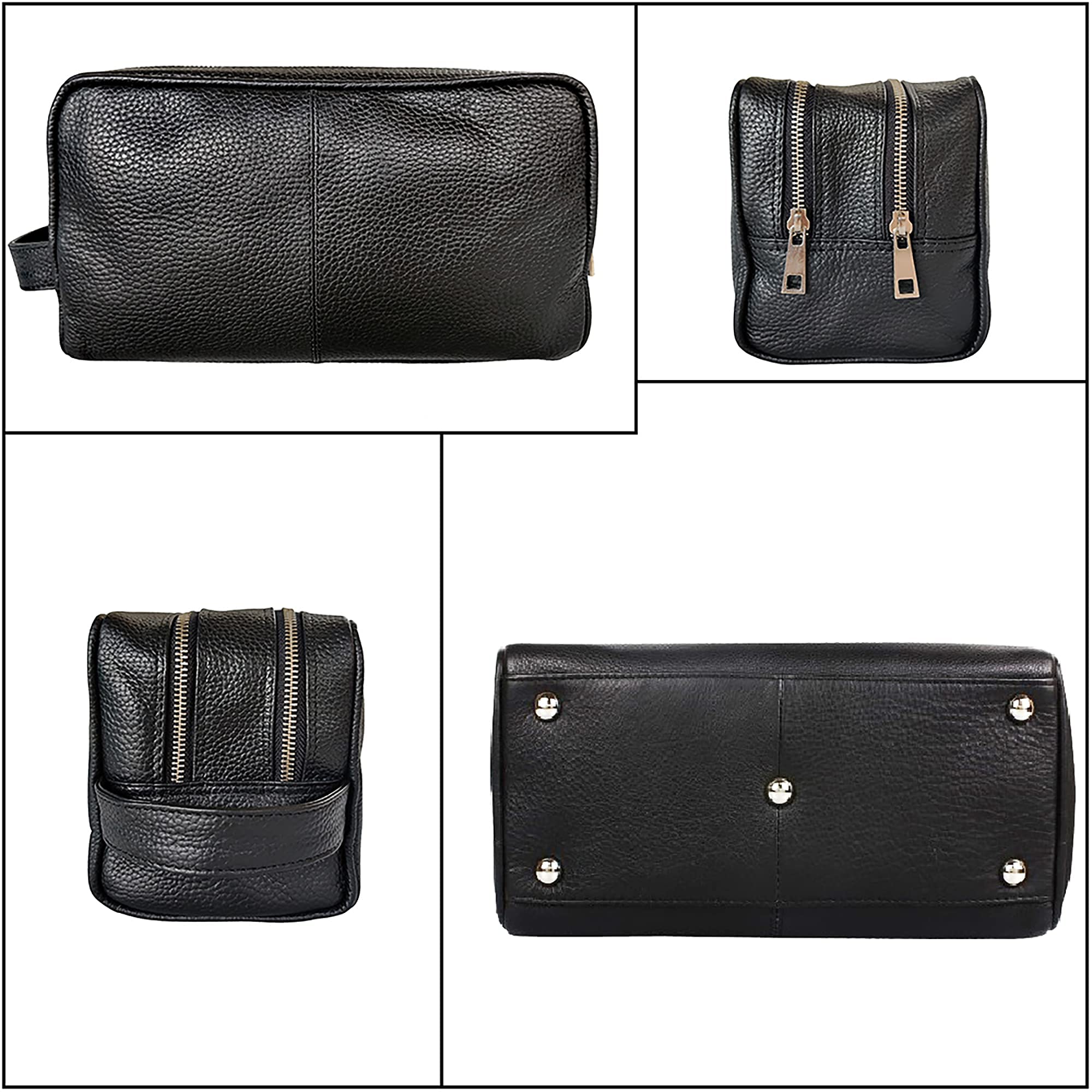 RUSTIC TOWN Genuine Leather Toiletry Bag with Zip Closure - Premium Travel Cosmetic Case for Men & Women | Perfect for Weekend Getaways, Business Trips & Grooming Essentials Organization
