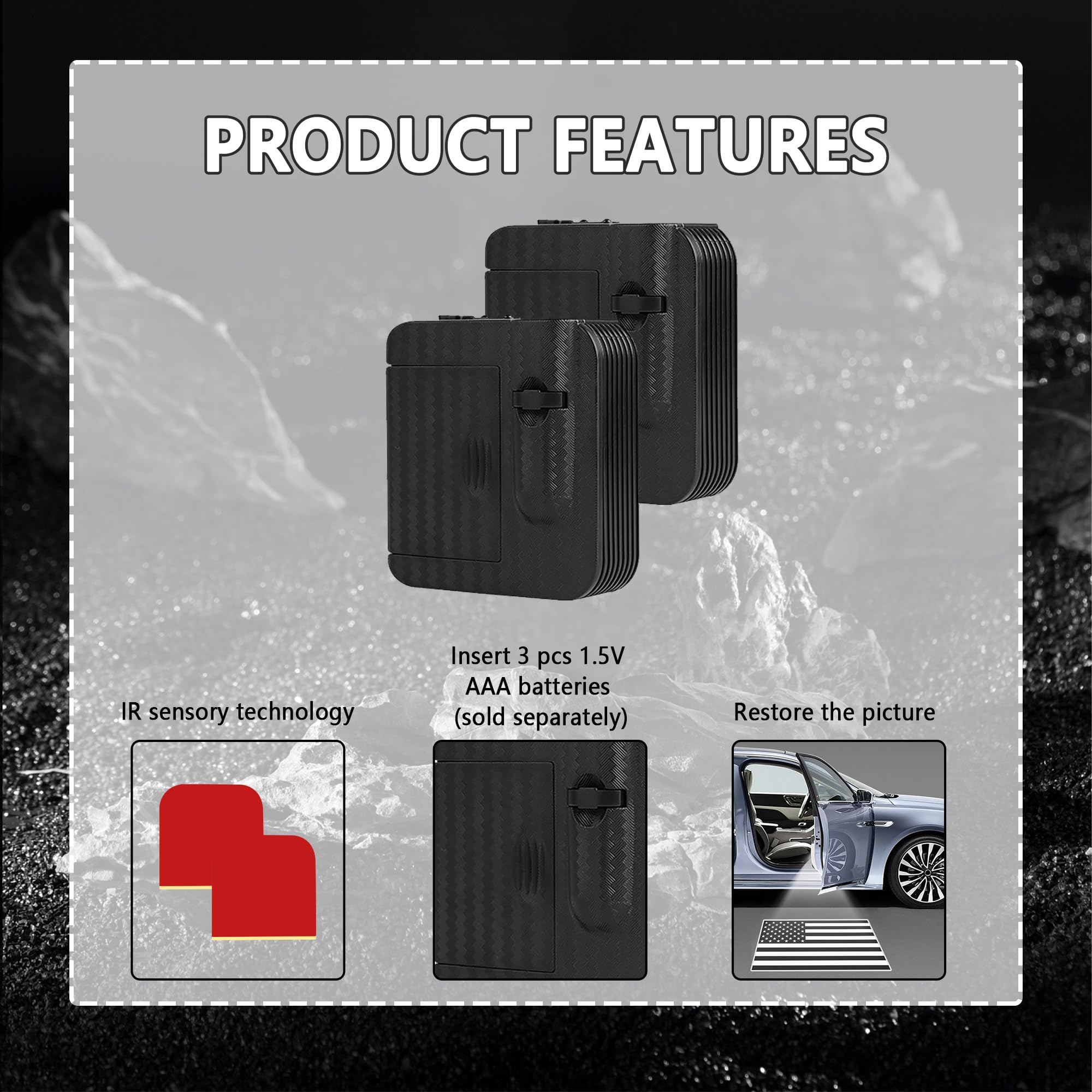 2PCS HD Car Door Logo Projector Lights - Universal Welcome Courtesy Lights with Black Flag Design for Most Cars, Ideal for Nighttime Safety and Style Enhancement