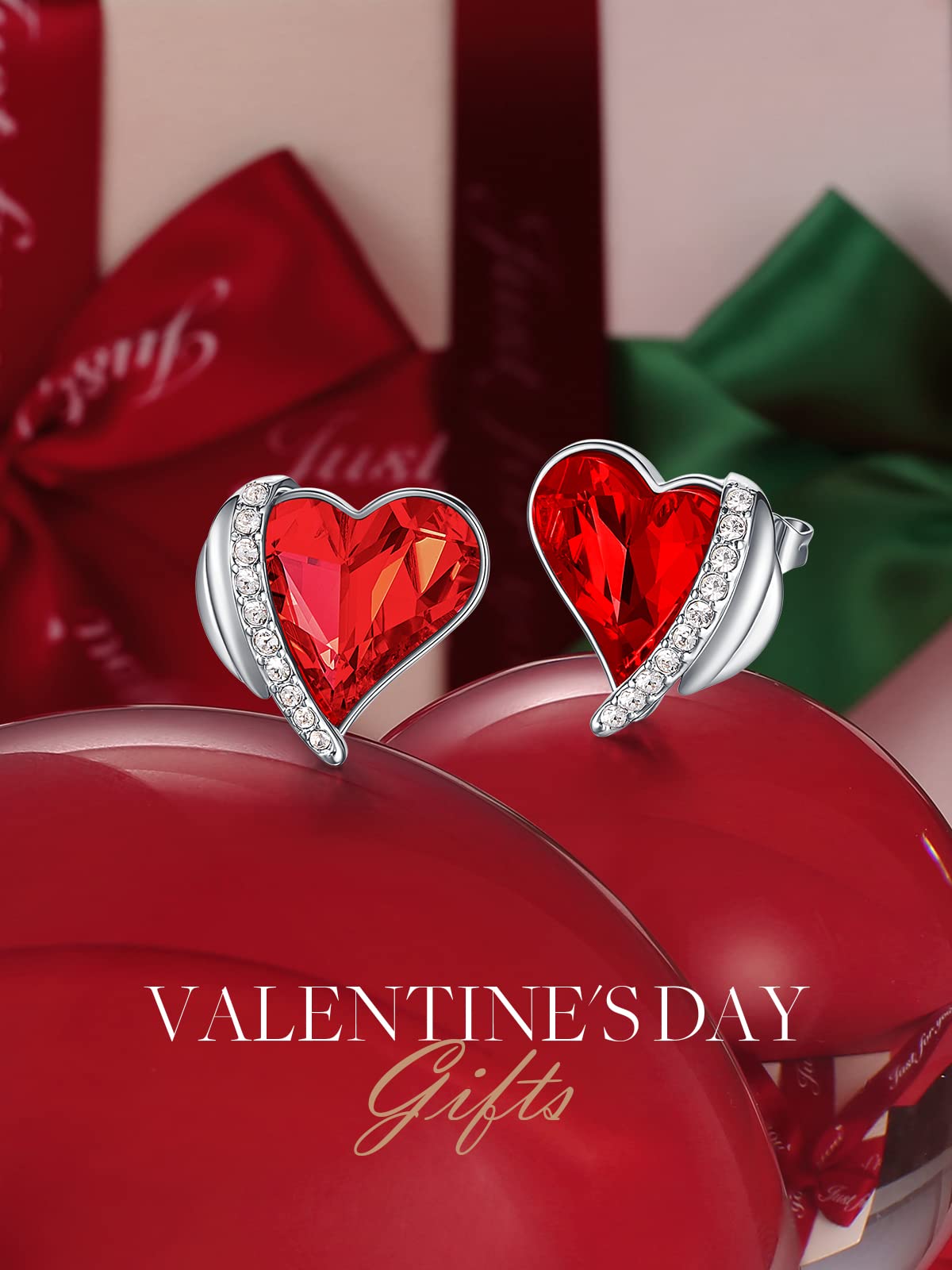 Rose Gold Plated Love Heart Stud Earrings for Women - Austrian Crystal Embellished Jewelry Gifts for Mom, Wife & Loved Ones | Valentine's Day, Anniversary & Birthday Present