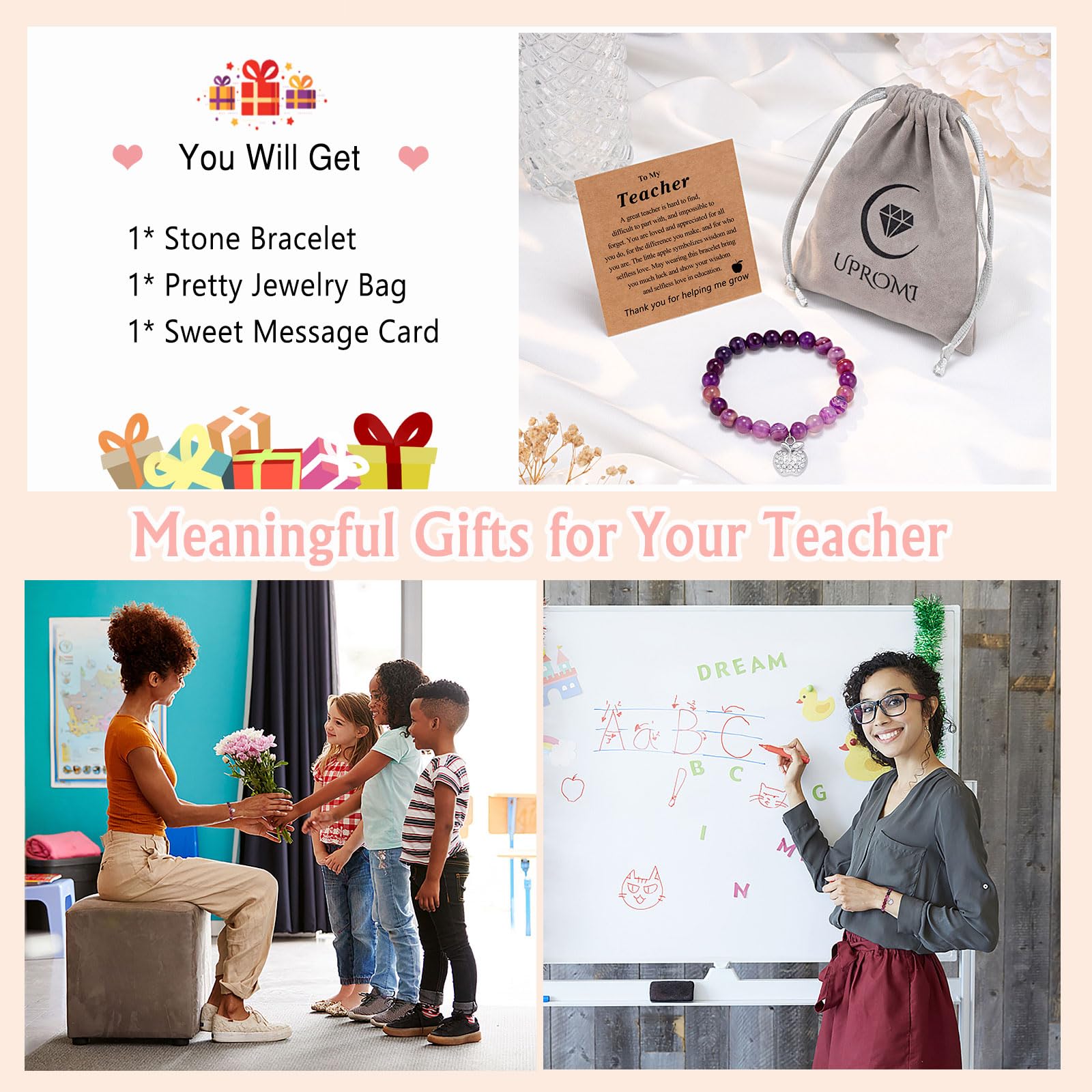UPROMI Stretch Bracelet for Women - Teacher Appreciation Gift, Birthday, Retirement, Thank You Present - Perfect for Teachers Day, Classroom, School Events