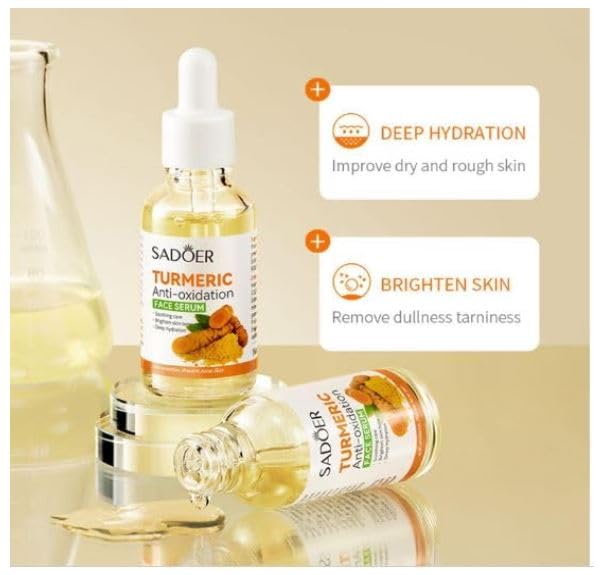Ramley Radiant Glow Turmeric Anti-Oxidant Serum - 30ml Natural Skincare Elixir for Brightening & Anti-Aging (Pack of 2) - Perfect for Daily Face Care Routine & Nighttime Skin Repair