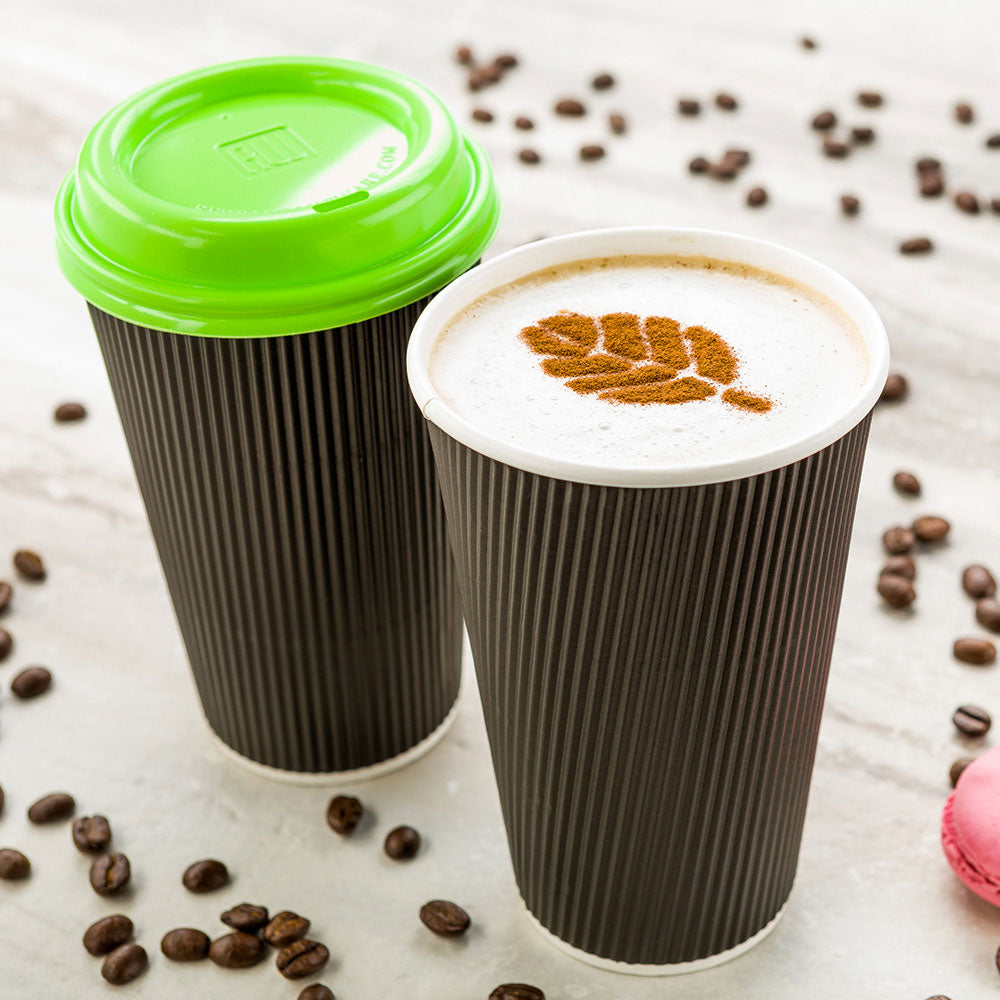 16 oz Black Paper Coffee Cups with Ripple Wall - 3.5