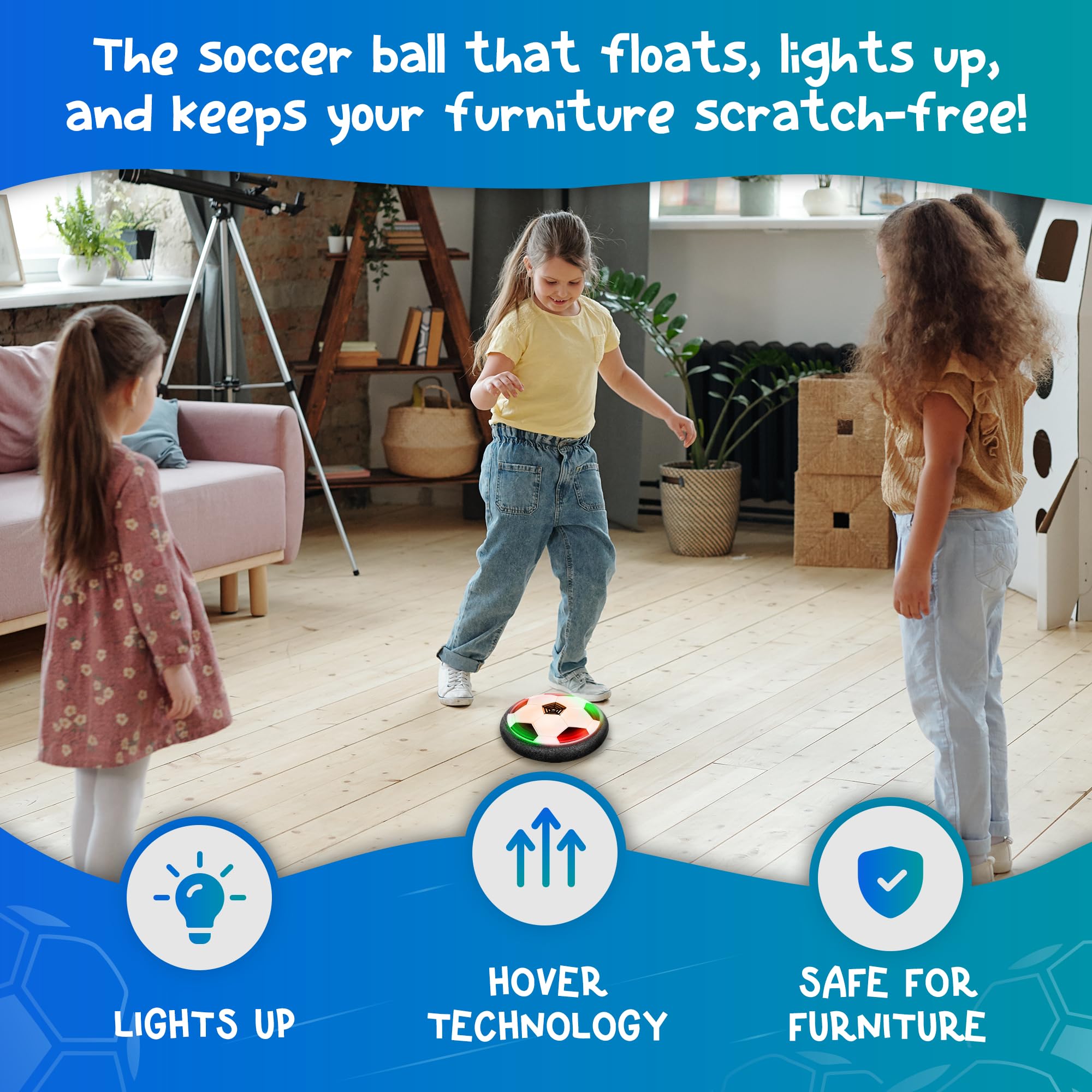 LED Light Up Hover Soccer Ball for Kids - Magic Kick Air Cushion Indoor/Outdoor Football Toy for Boys & Girls Ages 6-13 - Cool Birthday Gift for 6,7,8,9,10 Year Olds - Perfect for Playtime, Backyard Games & Nighttime Fun