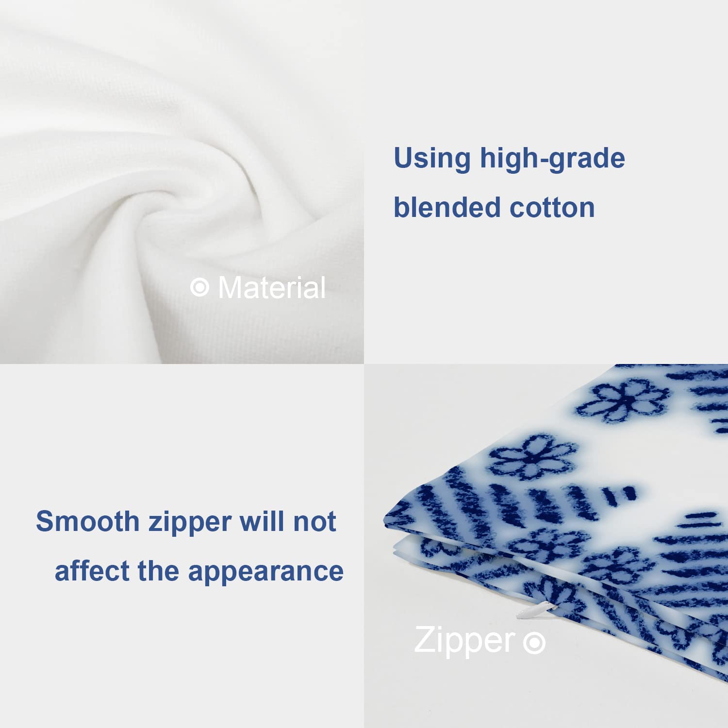 Batmerry Navy Blue Floral Pillow Covers 18x18 Inch Set of 2 - Classic Blue and White Ceramic Cobalt Blue Glaze Modern Square Throw Pillow Covers for Sofa, Bed, Couch - Double Sided Decorative Pillow Cases for Home Decor
