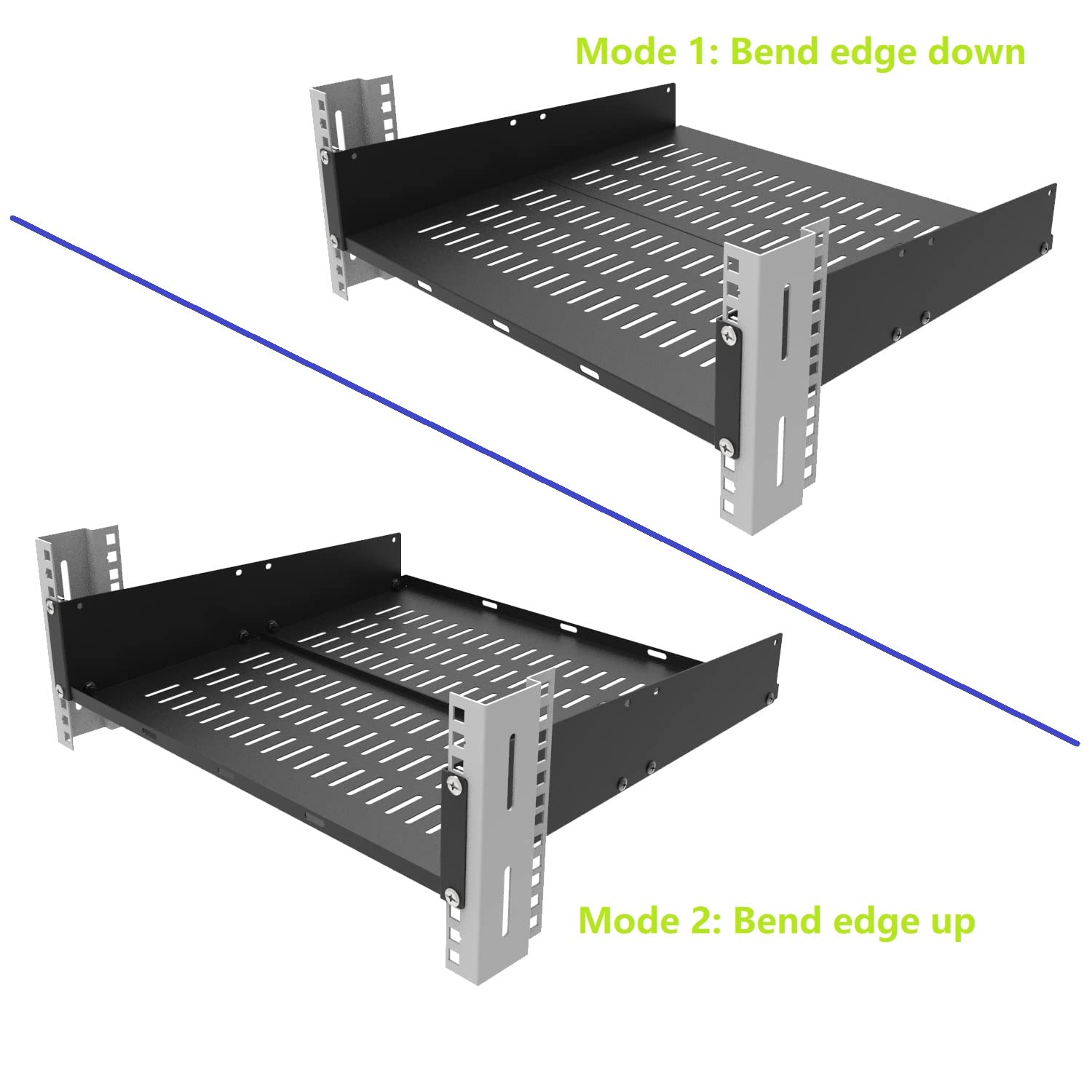 Jingchengmei 2U Server Rack Shelf - 16 Inch Deep Universal Vented Rack Mount Cantilever Tray for 19-inch Network Cabinet or Server Rack - Heavy Duty Disassembled Black (2U16InD) - Perfect for Data Centers, IT Rooms, and Home Server Setups
