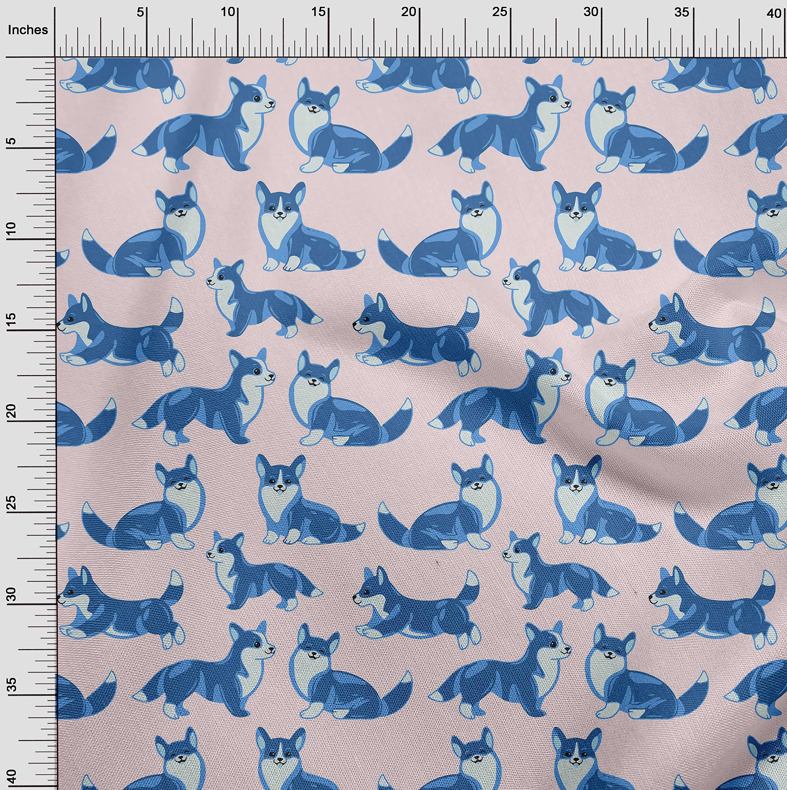 oneOone Viscose Chiffon Fabric - Light Pink Dog Sketch Print Dress Material - 42 Inch Wide by The Yard for DIY Dresses, Skirts & Home Decor Projects