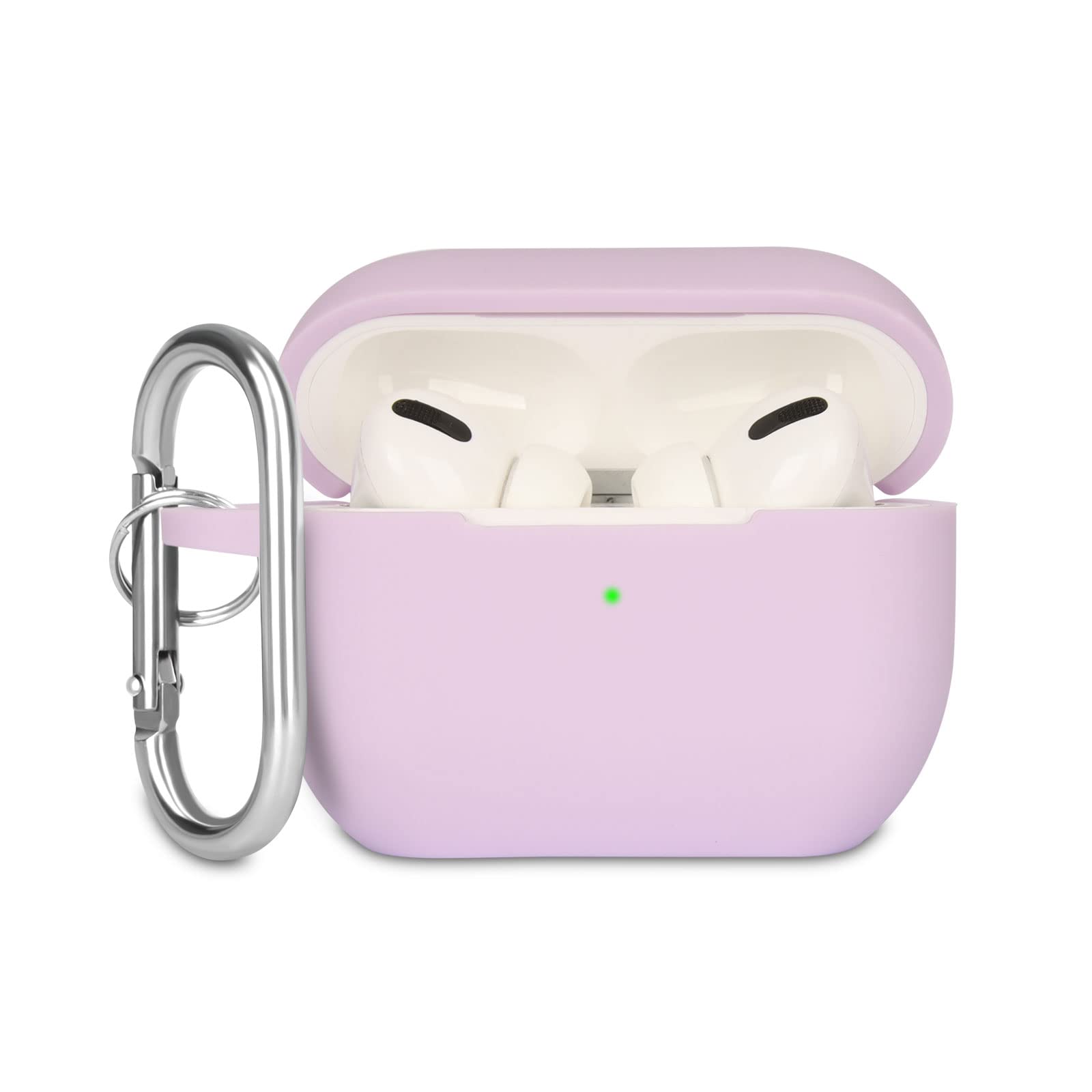 Premium Soft Silicone Shock-Absorbing Case for AirPods Pro (2019/2021) - Lavender Protective Cover with Carabiner Clip & Visible LED Light | Perfect for Gym, Travel, and Everyday Use
