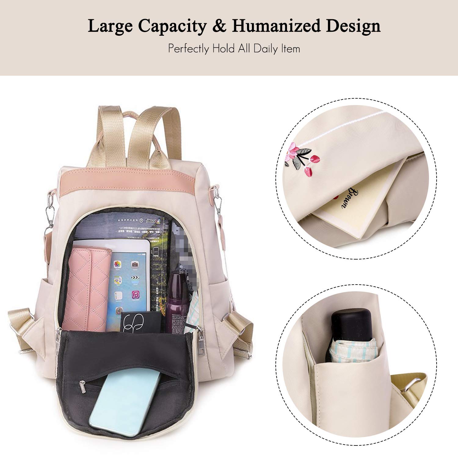 FANDARE Anti-Theft Women's Backpack - Stylish Lightweight Waterproof Shoulder Bag for Travel, School, Campus & Shopping | Durable Polyester Daypack for Women & Girls | Perfect for Outdoor Adventures, College Life & Daily Commute