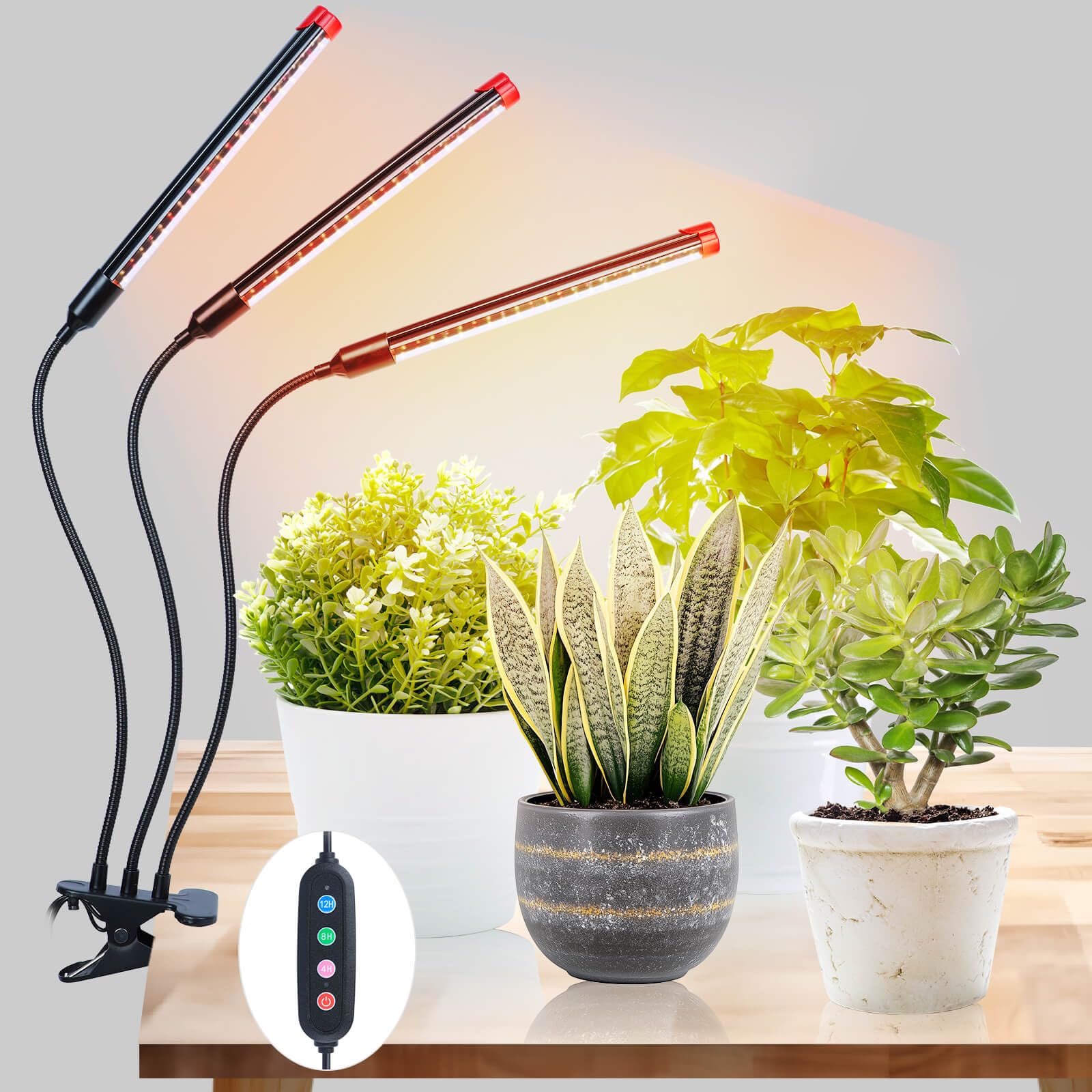 Clip-On Full Spectrum Grow Light with Timer - 27W Brightest LED Plant Light for Indoor Plants, Bonsai, Seedlings & Seed Starting | Perfect for Home Gardening, Hydroponics & Indoor Plant Shelves