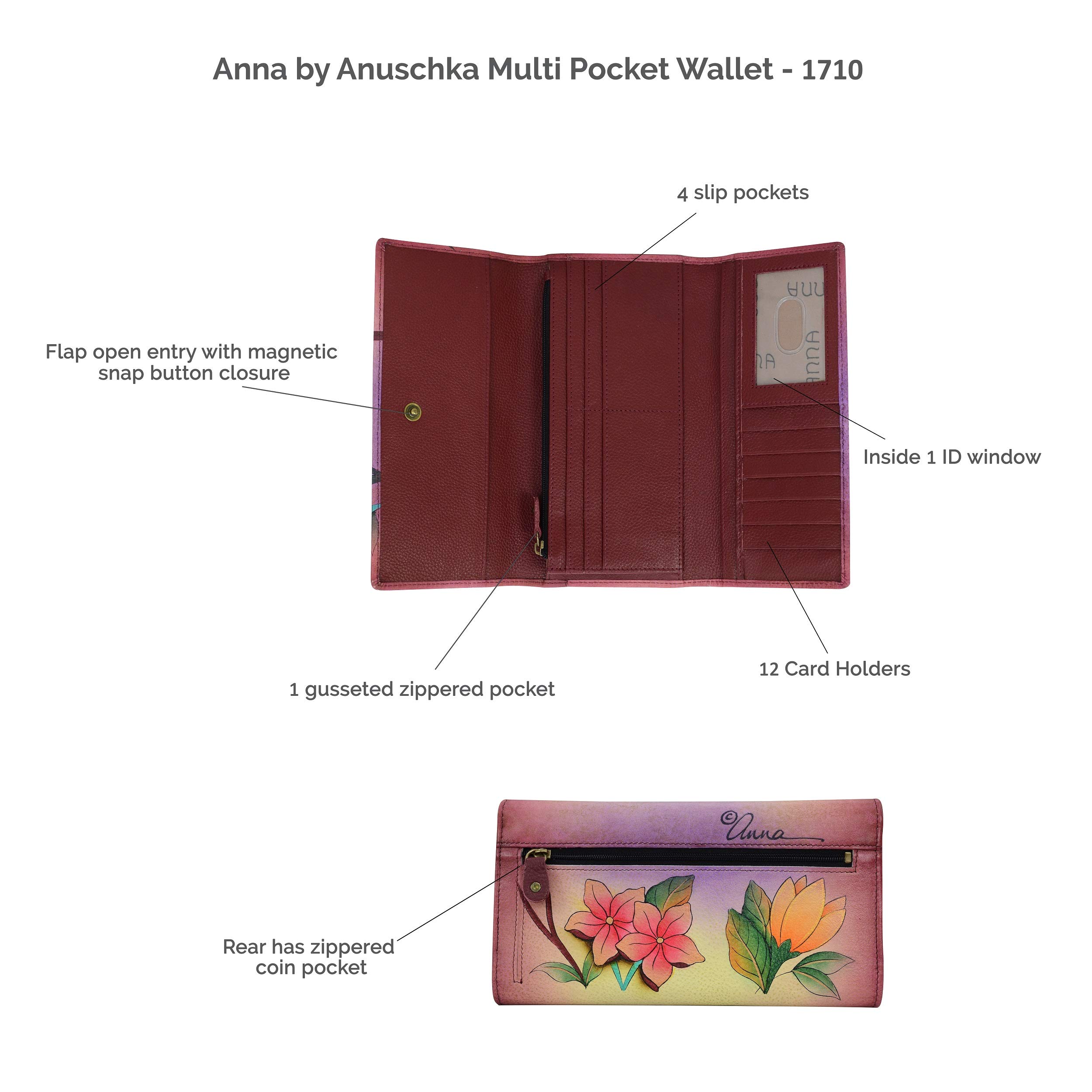 Anuschka Hand Painted Genuine Leather Women's Wallet with Multiple Pockets - Butterfly Glass Art Design - Perfect for Travel, Gift Giving & Everyday Use