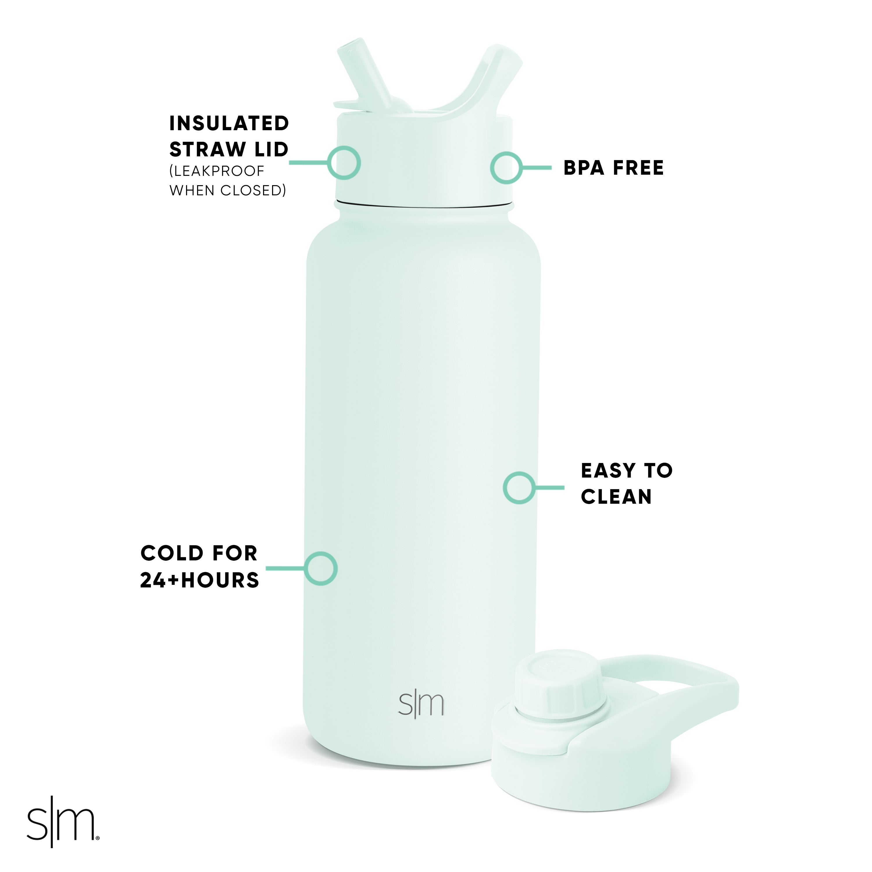 Summit Water Bottle with Straw Lid and Chug Lid - Leakproof Stainless Steel Insulated Bottle for Gym, Hiking & Outdoor Activities