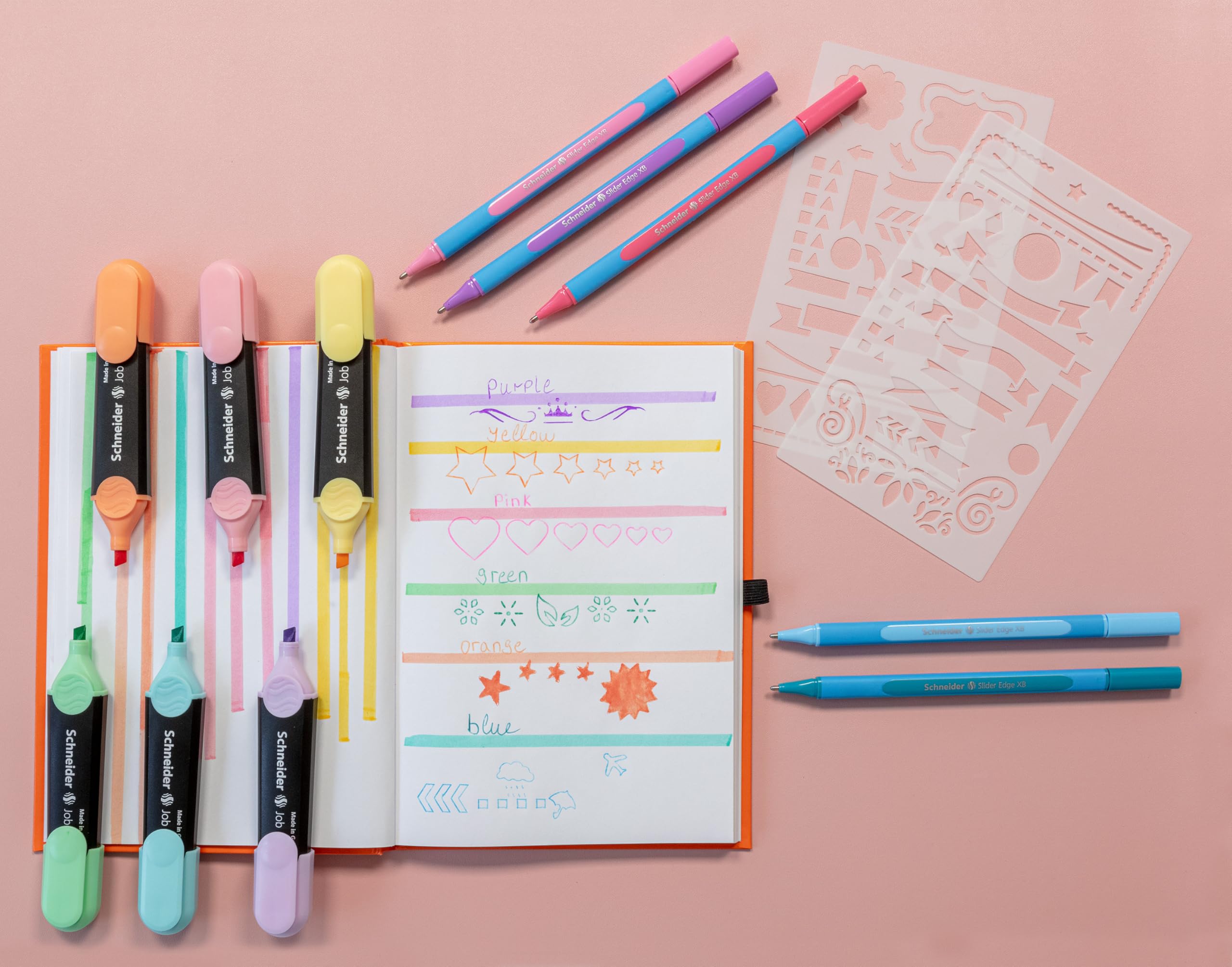 Schneider Slider Edge Pastel XB (Extra Broad) Ballpoint Pen - 1.4mm Tip, Light Blue Barrel with Flamingo Ink - 10-Pack (152222) | Smooth Writing for Office, School & Note Taking