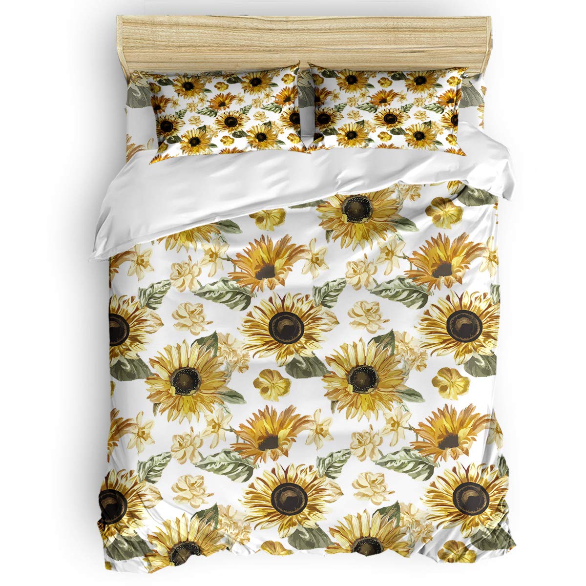 4-Piece Microfiber Duvet Cover Set Full Size - Floral Watercolor Sunflower Design | Ultra Soft Comforter Cover with Zipper Closure & Corner Ties | Mother's Day Gift & Bedroom Decor | Perfect for Guest Rooms, Master Bedrooms & Cozy Home Styling