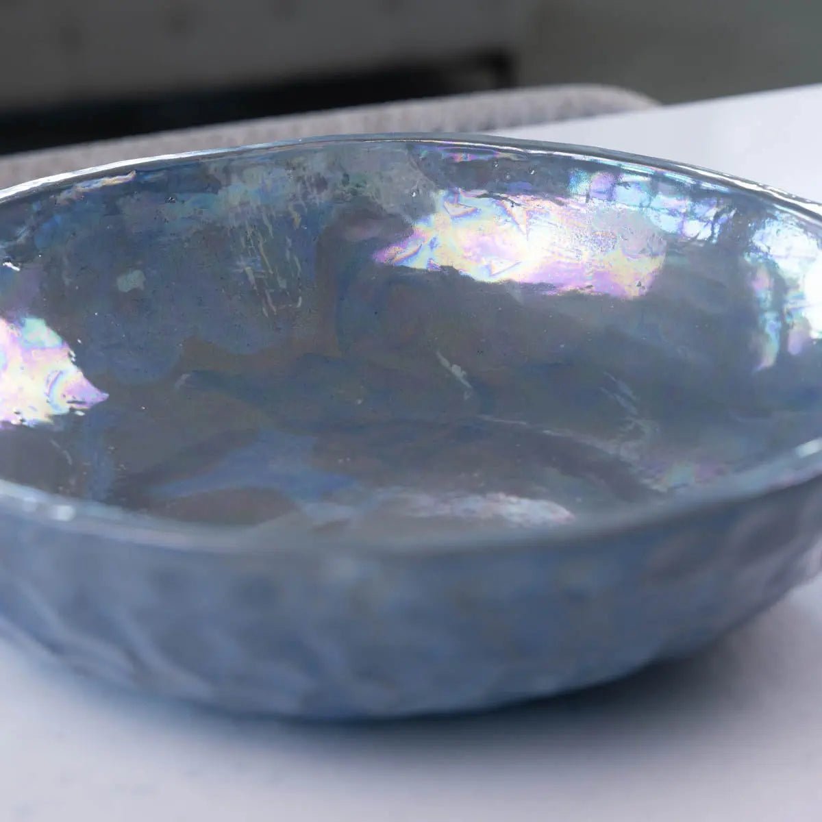 Handmade Nerikomi Stoneware Bowl with Mother of Pearl Finish - Blue, Gray & Cream Ceramic Serving Dish for Dining & Decor (Alchemy Collection) | Perfect for Entertaining, Table Centerpieces & Home Decor