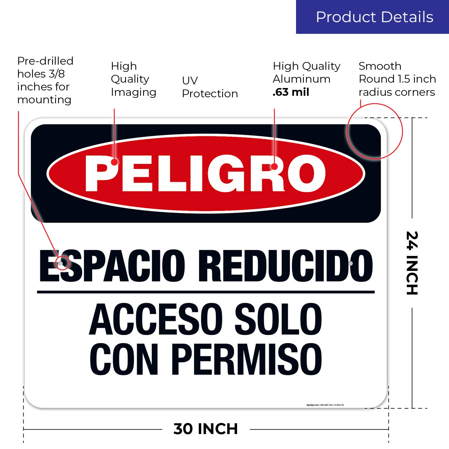 Danger Confined Space Enter by Permit Only OSHA Sign - 24x30 Inches Rust-Free .063 Aluminum Safety Sign - Fade Resistant for Indoor/Outdoor Use - Made in USA - Ideal for Construction Sites, Warehouses & Industrial Areas