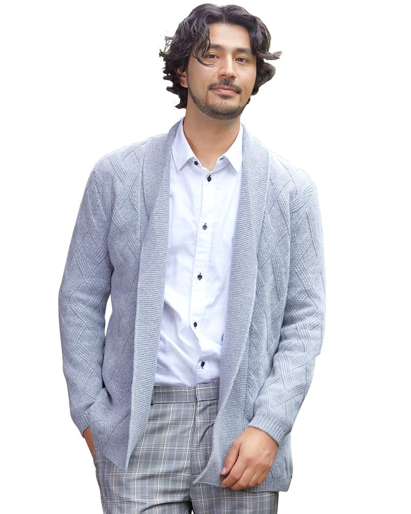 Zhili Men's Shawl Collar Open Front Knit Tops - Winter Wool Cardigan Sweater for Men | Cozy Warm Pullover for Office, Casual Outfits & Winter Travel