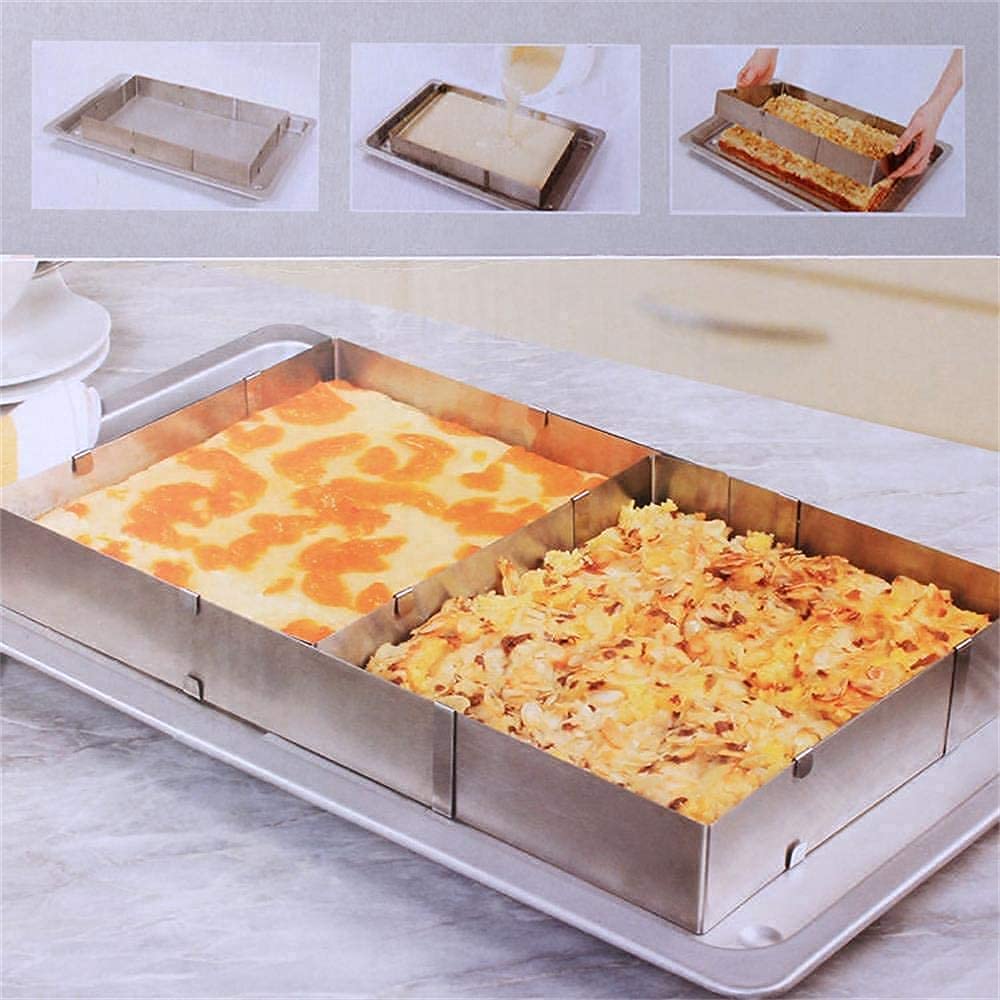 Tebery 2-Piece Adjustable Square & Rectangular Cake Pan Set - 18 to 33cm Stainless Steel Baking Mold for Mousse Cakes, Desserts & Pizza | Perfect for Home Baking, Party Treats & DIY Dessert Making