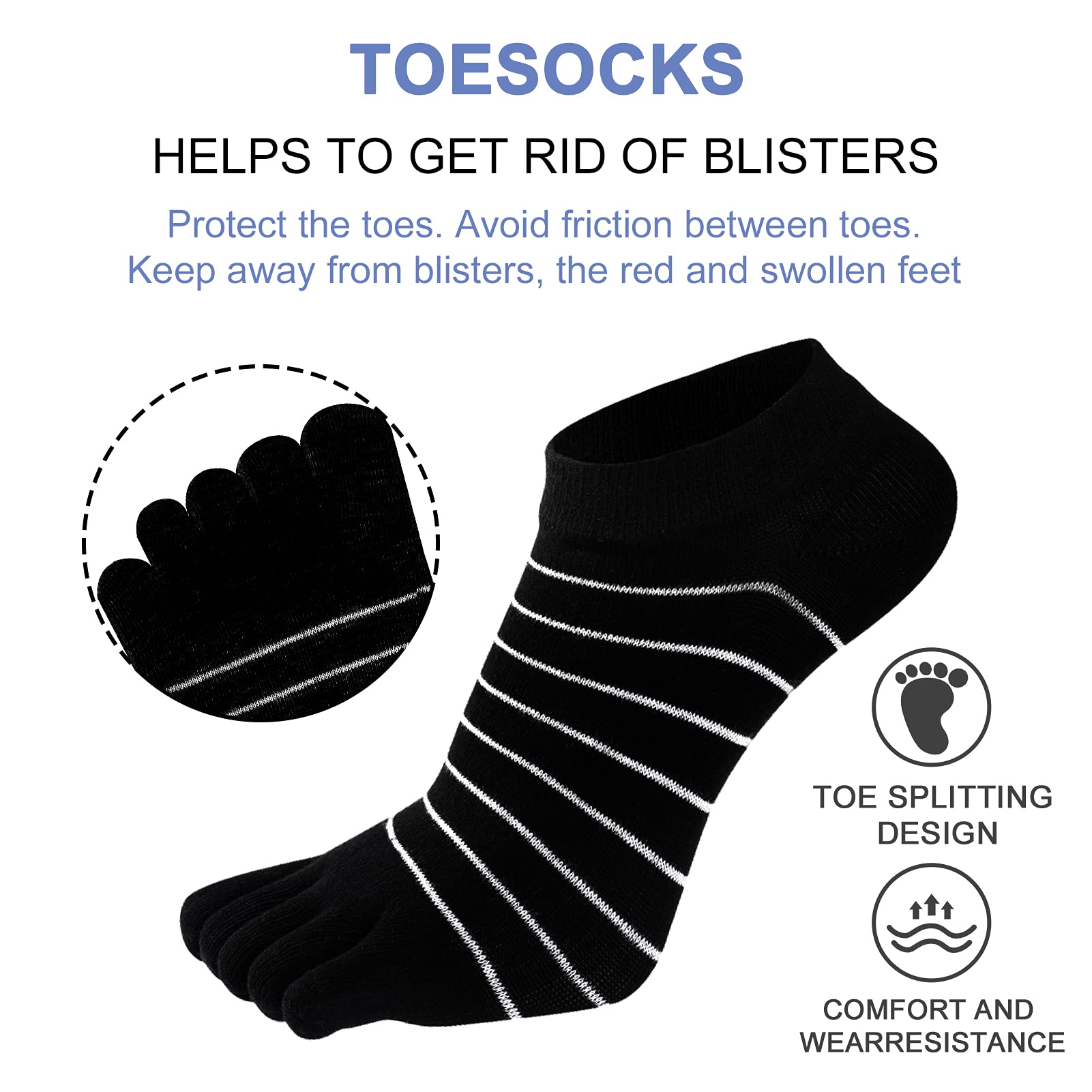 Women's 5-Toe Cotton Low Cut Socks - 5 Pairs for Running & Sports