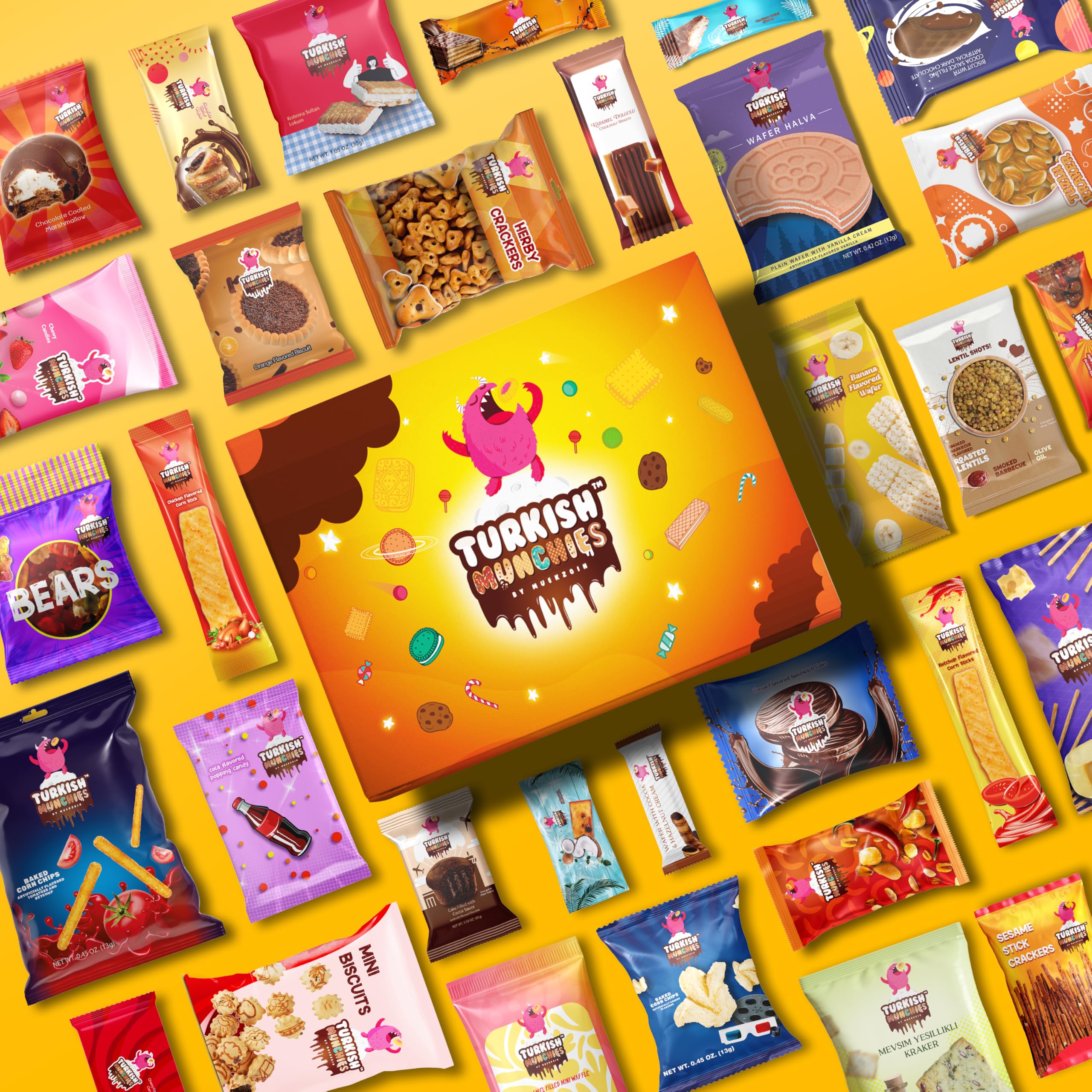 Premium International Snack Box - 32 Full-Size Exotic Snacks from Around the World Including Turkish Delights & Global Candies | Unique Gift for Foodies, Office Snacks, Party Favors & Cultural Exploration