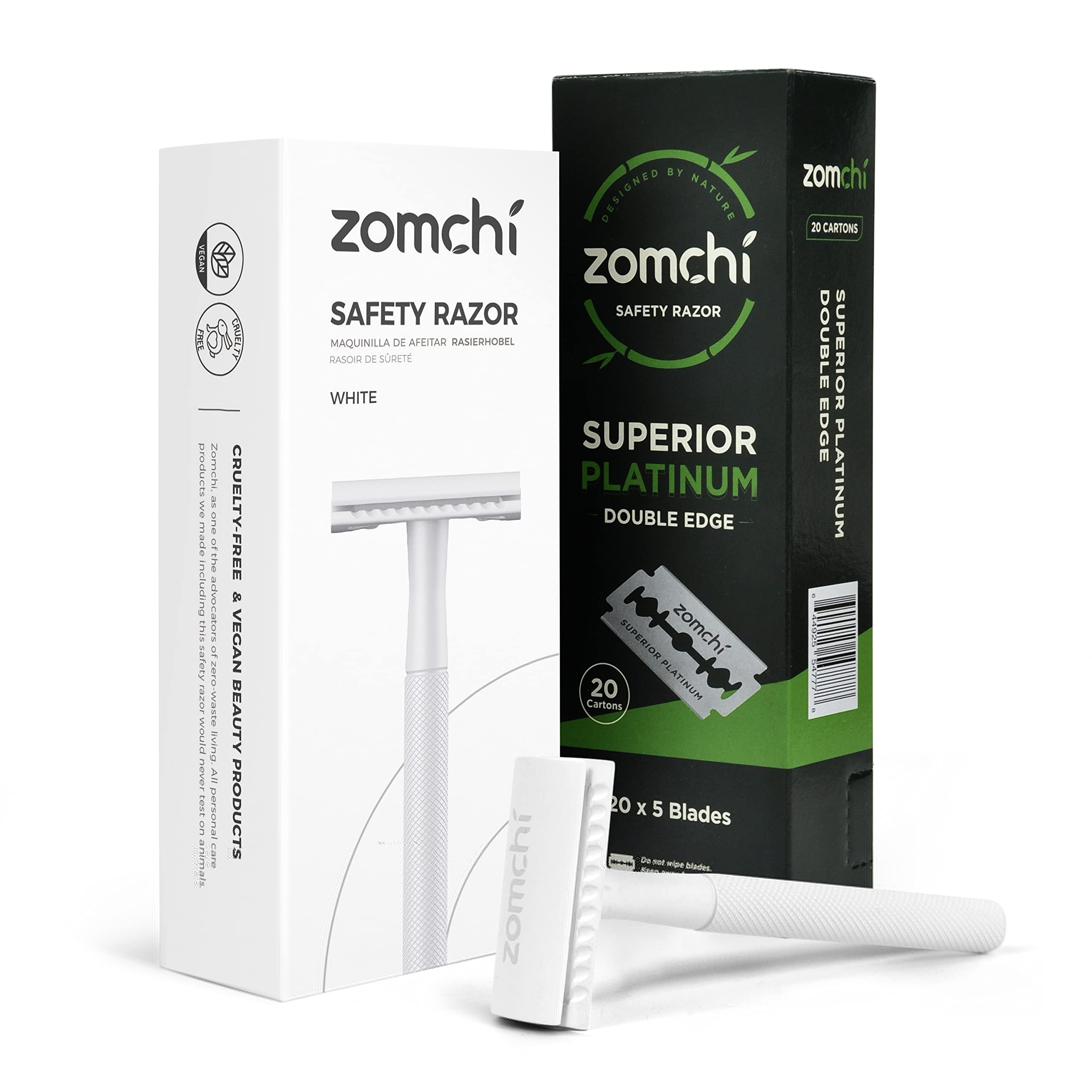 Premium White Double Edge Safety Razor for Women - Smooth Shaving with 100 Stainless Steel Blades - Perfect for Legs, Underarms & Bikini Line
