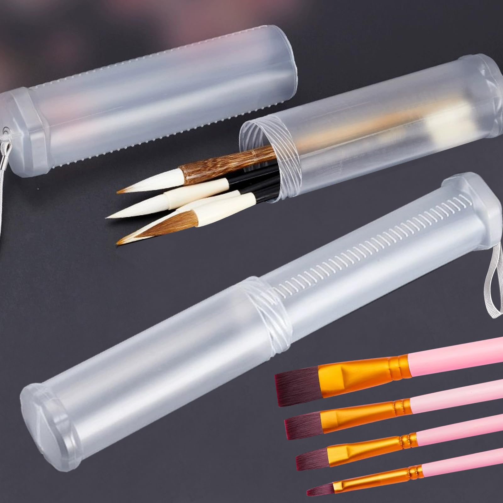 2-Pack Extendable Paint Brush Holder - Clear Storage Case for Watercolor & Long Brushes - Art Supplies Organizer