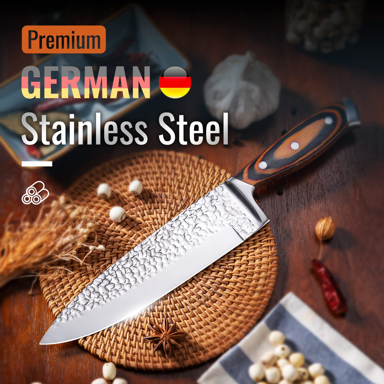 15-Piece High Carbon Stainless Steel Kitchen Knife Set with Wood Block & Sharpener - Ultra-Sharp Chef Knives, Steak Knives, Utility Knives - Triple Rivet Wood Handle for Professional Cooking, Slicing, Chopping - Perfect for Home Chefs, Restaurants & Gift Giving