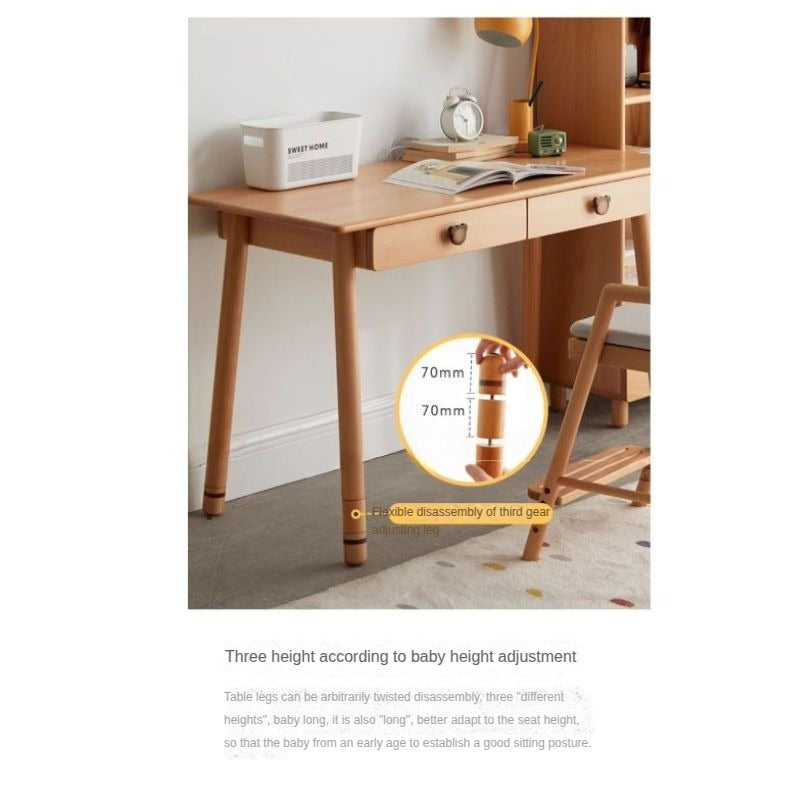 Solid Wood Kids Study Desk - Beech & Oak Wooden Children's Writing Table for Homework & Drawing | Perfect for Bedroom, Homeschool & Classroom Use
