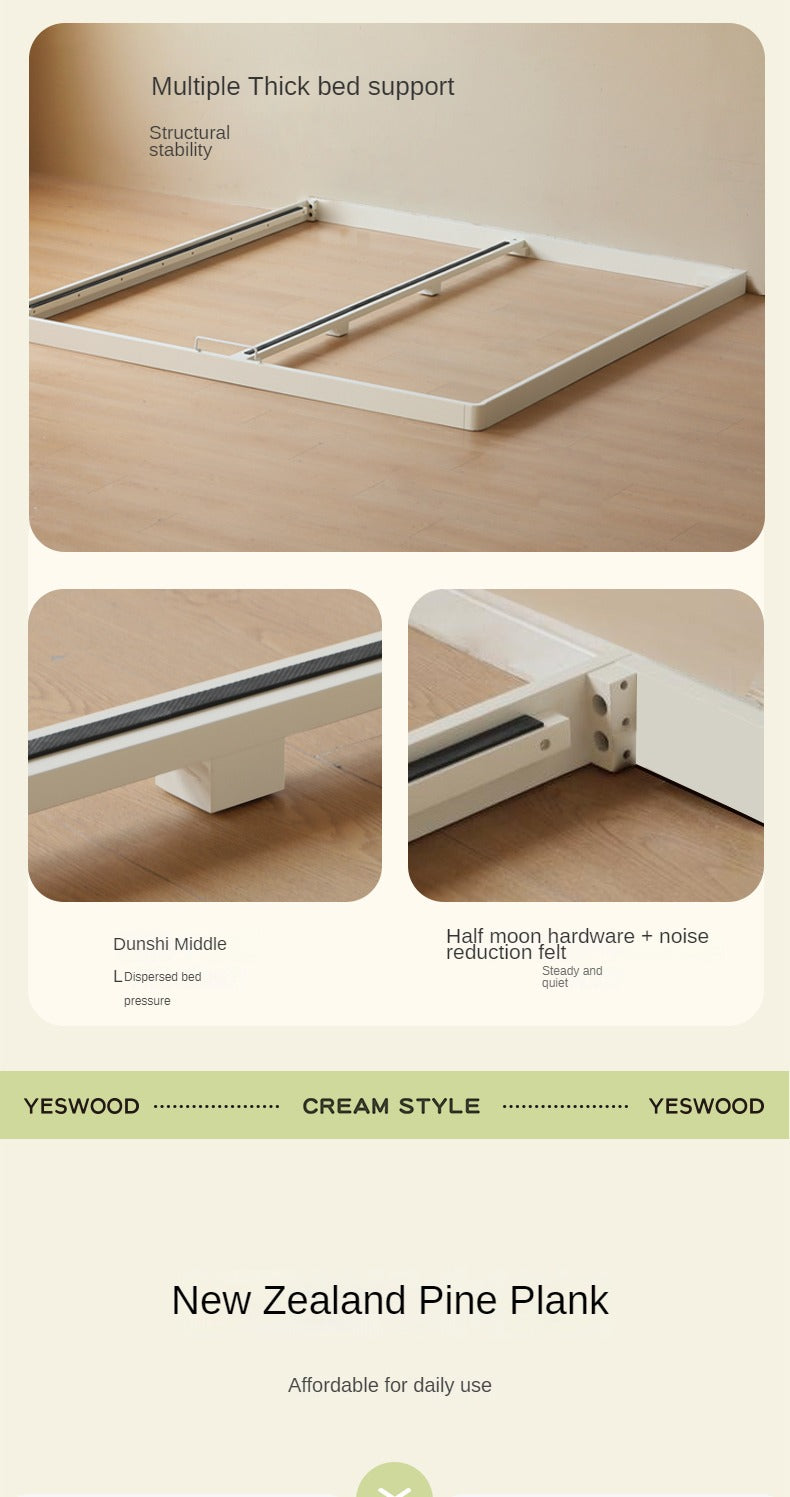 Birch Solid Wood Platform Bed - No Headboard Low Profile Floor Bed in Cream - Perfect for Minimalist Bedrooms, Small Spaces & Modern Home Decor