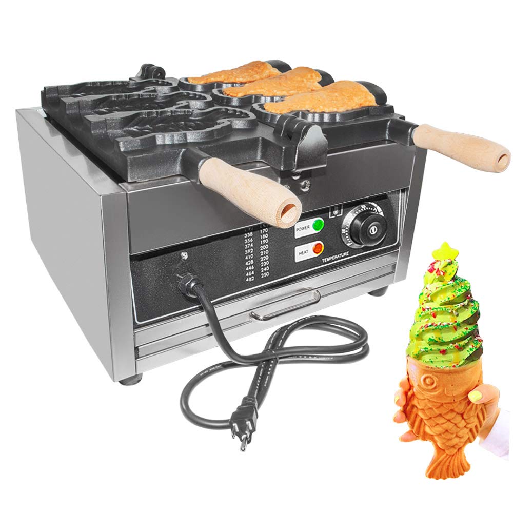 Taiyaki Fish Waffle Maker - 3-Cavity Japanese Fish-Shaped Nonstick Waffle Iron (110V) | Perfect for Bubble Tea Shops, Asian Dessert Cafés & Home Breakfast