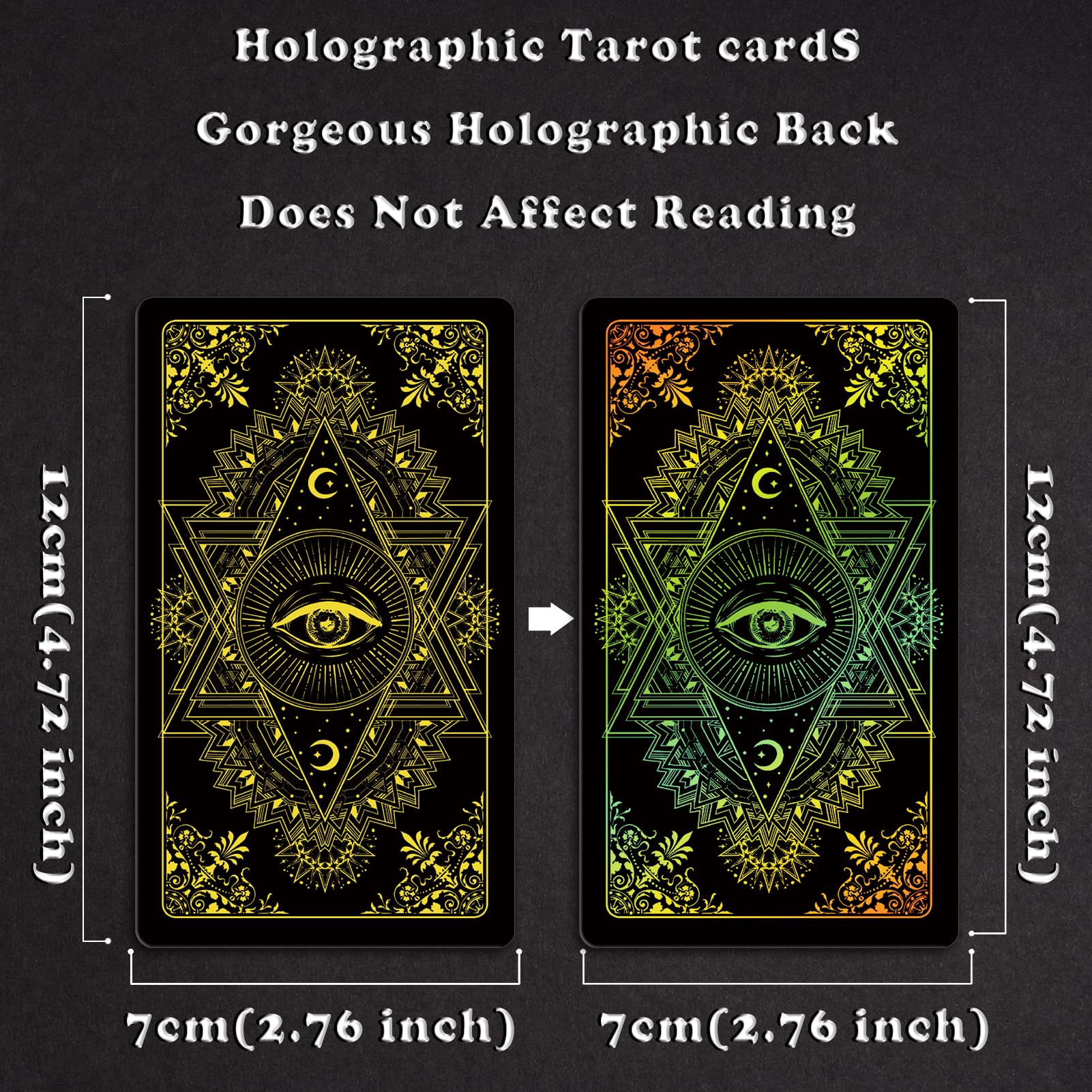 Smoostart Black Holographic Tarot Cards Deck for Beginners - 78 Cards with Meanings & Keywords, Includes Guide Book - Perfect for Divination, Meditation & Spiritual Growth