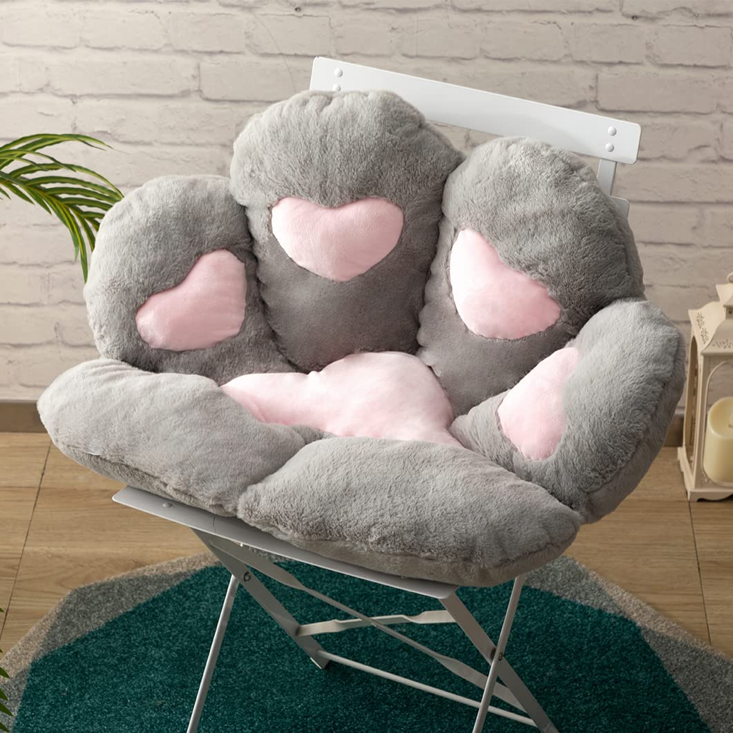 ALIMORDEN Large Cat Paw Cushion - Soft Plush Grey & Pink Seat Pad for Office Chair, Sofa, Floor - Comfortable Lazy Cushion for Home, Work & Relaxation