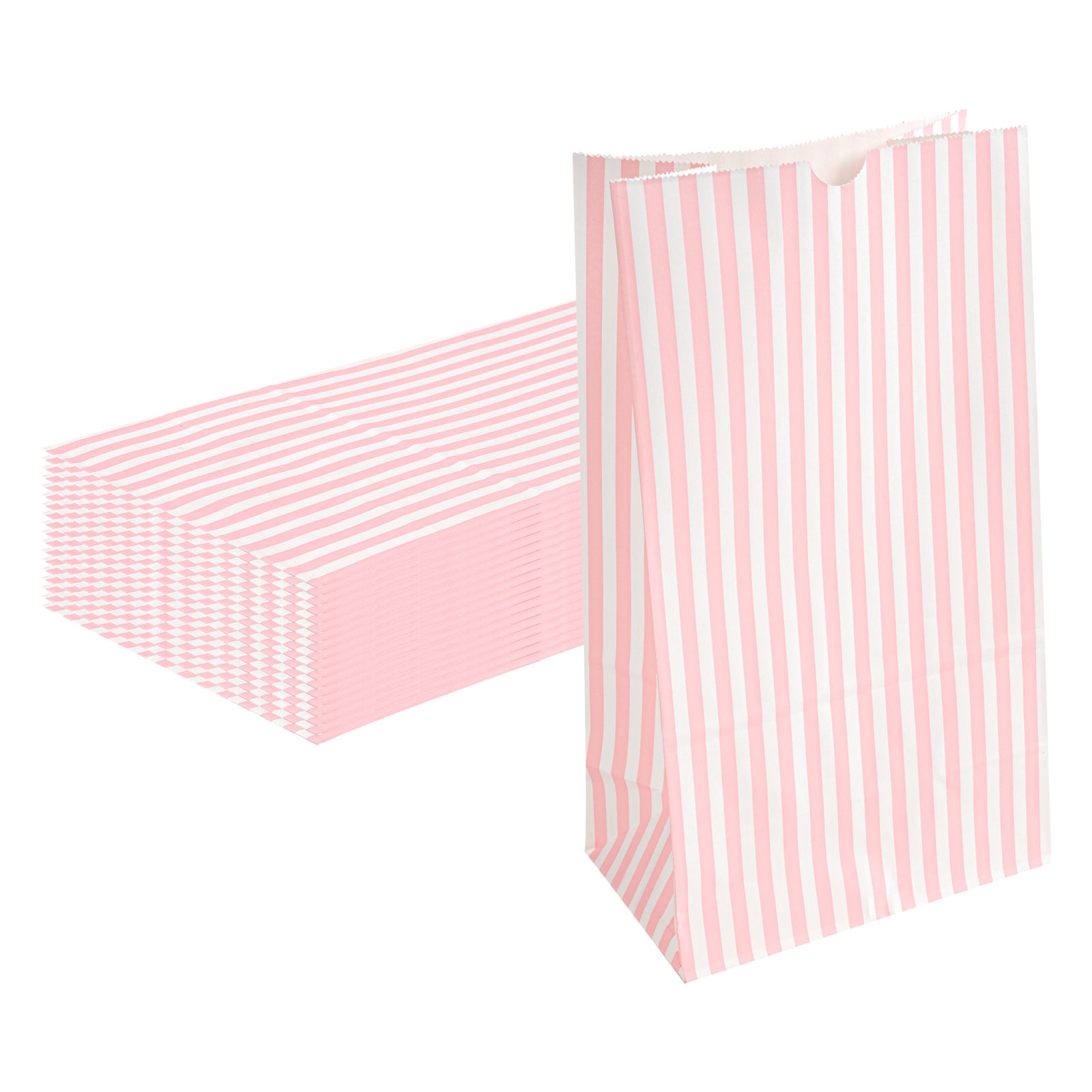 Pink and White Striped Paper Bags - 12 lb, 7 x 4.25 x 12.5 Inches - 100 Count Box - Perfect for Party Favors, Gift Packaging, and Retail Shopping Bags