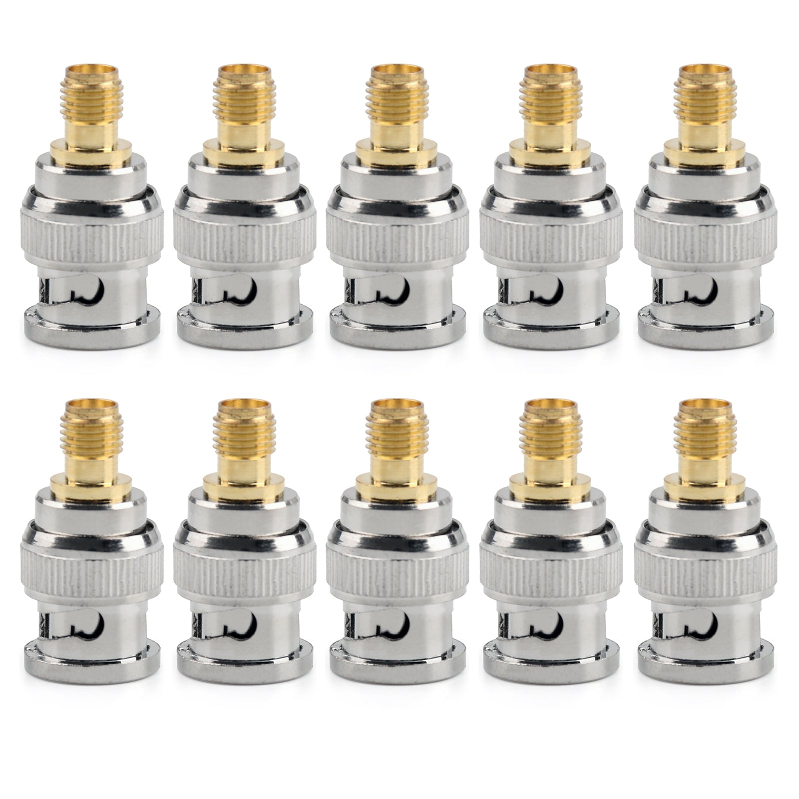10Pcs BNC Male to SMA Female RF Connector Adapters - Straight Plug for CCTV, Antenna, and Ham Radio Equipment