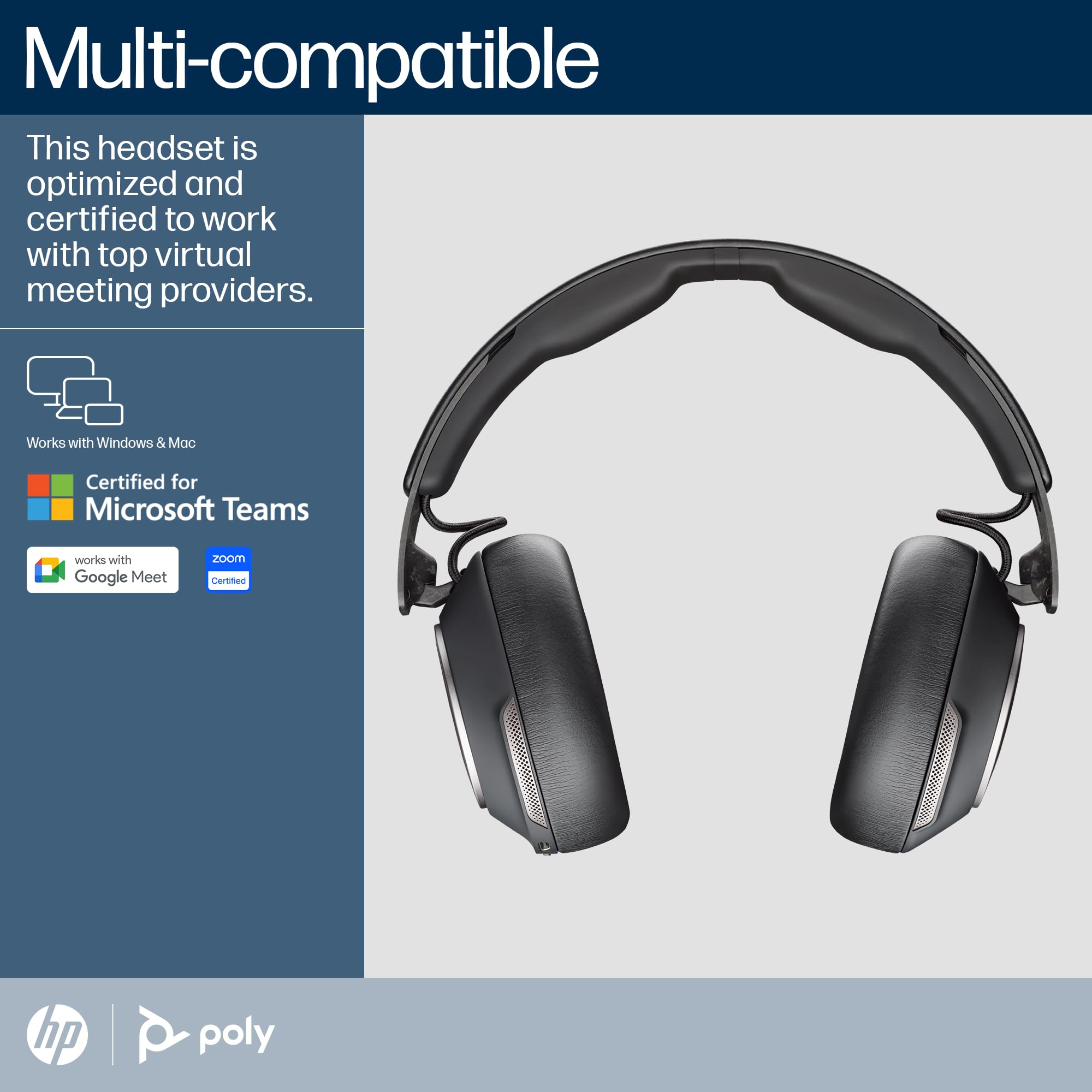 Poly Voyager Surround 80 UC Wireless Bluetooth Headset with Noise-Canceling Microphones & Adaptive ANC - Compatible with iPhone, Android, PC, Mac, Zoom, Microsoft Teams (Certified) - Ideal for Remote Work, Online Meetings & Gaming - Amazon Exclusive