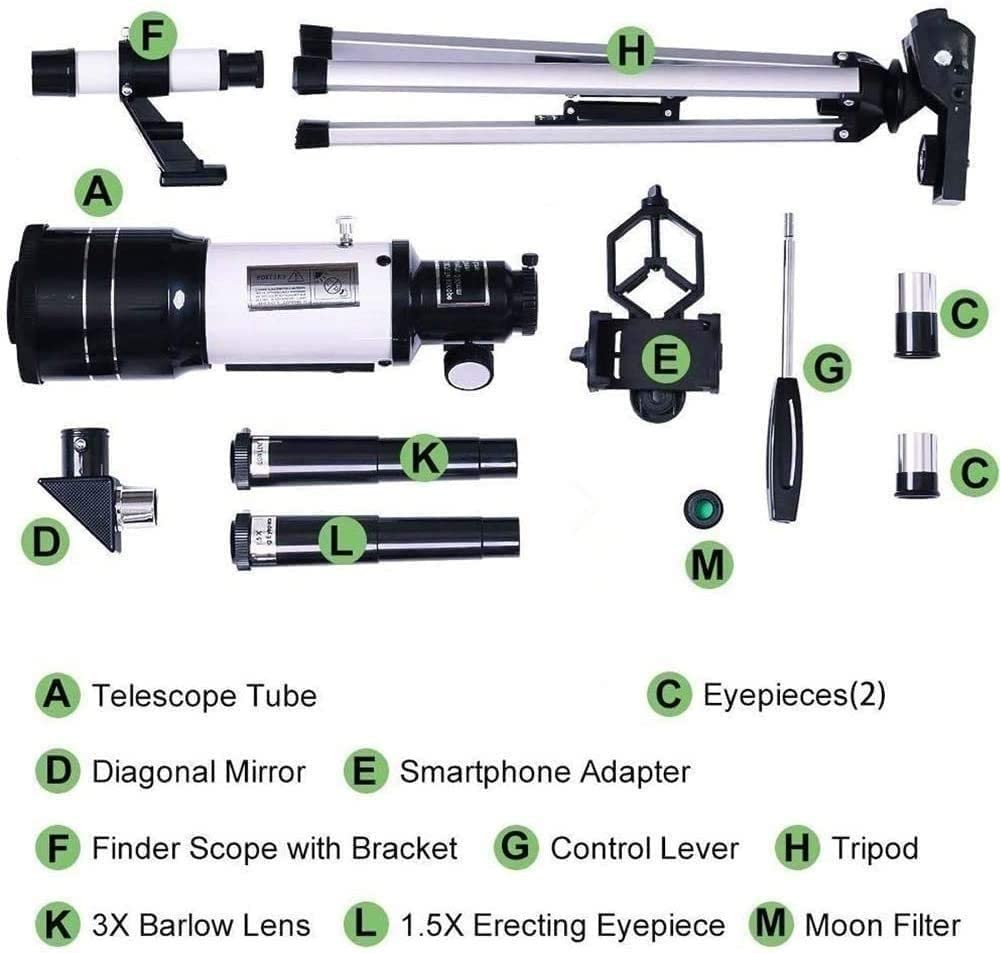 **70mm Aperture 300mm High Magnification Astronomical Refractor Telescope for Kids & Beginners - Portable Travel Telescope with Tripod for Stargazing, Bird Watching & Outdoor Adventures**
