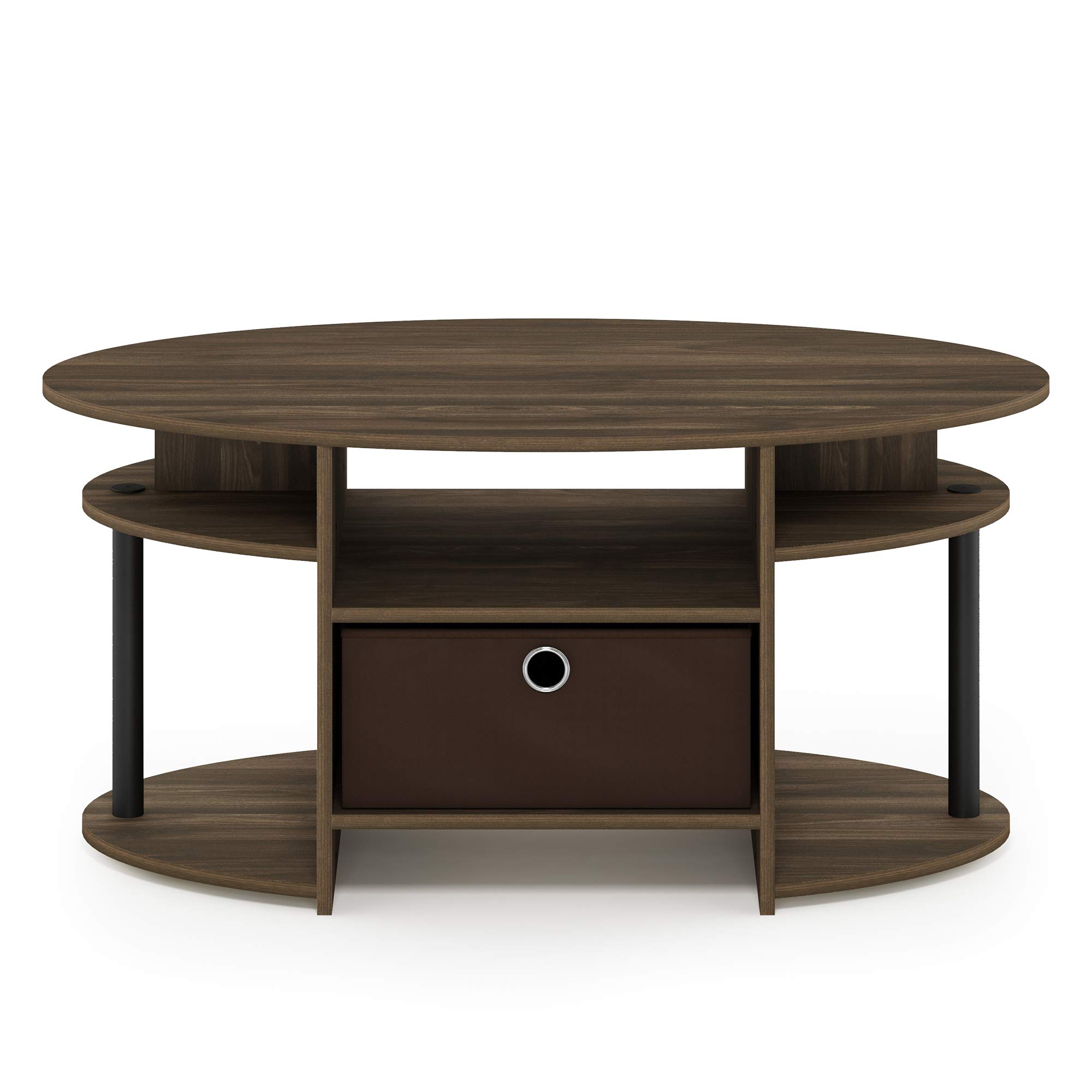Furinno Jaya Oval Coffee Table with Storage Bin - Simple Modern Design for Living Room, Columbia Walnut/Black/Dark Brown - Perfect for Small Spaces, Apartments & Home Decor
