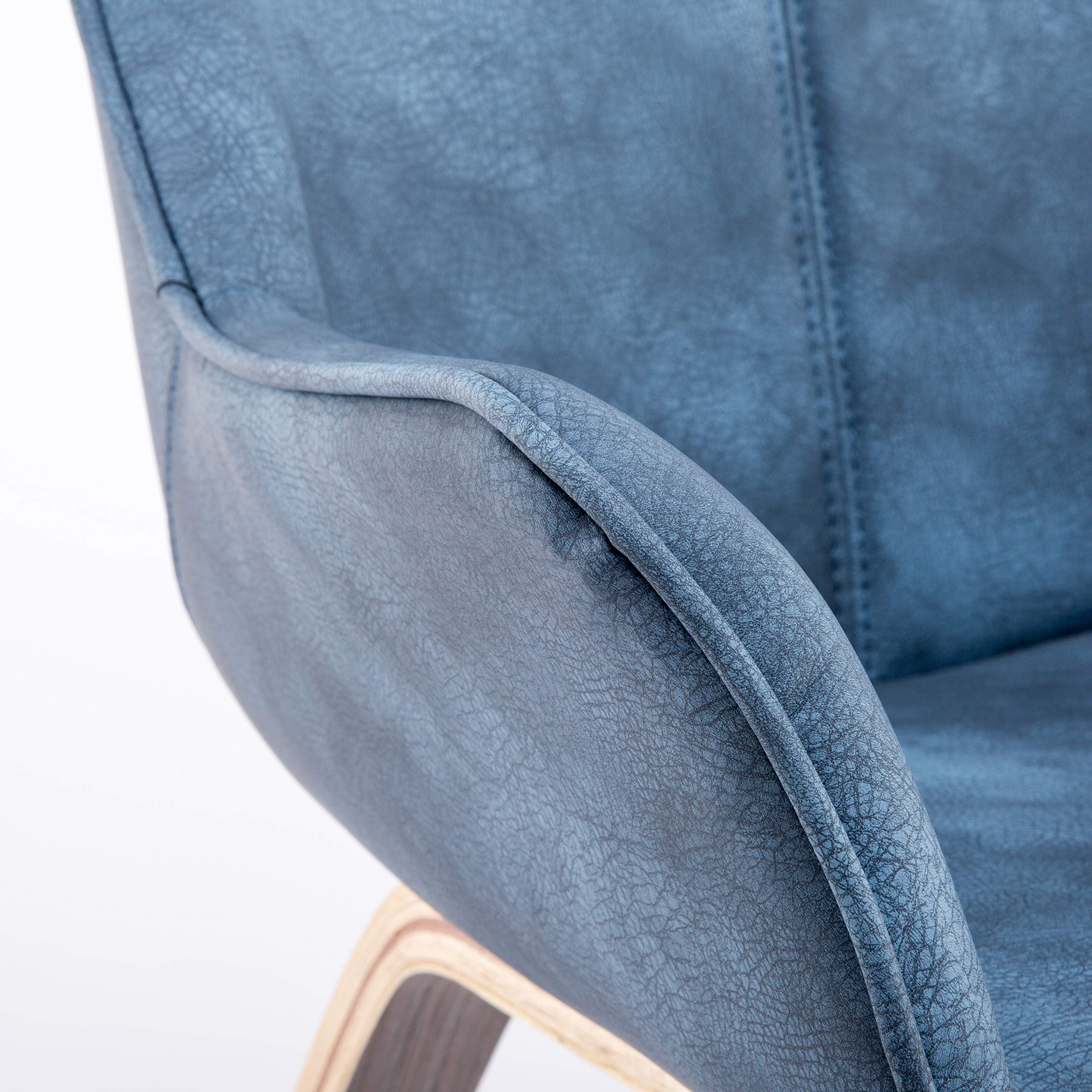 Premium Blue PU Leather & Solid Oak Wood Living Room Accent Chairs - Set of 4 Modern Upholstered Lounge Chairs for Home, Office, and Dining Room Decor
