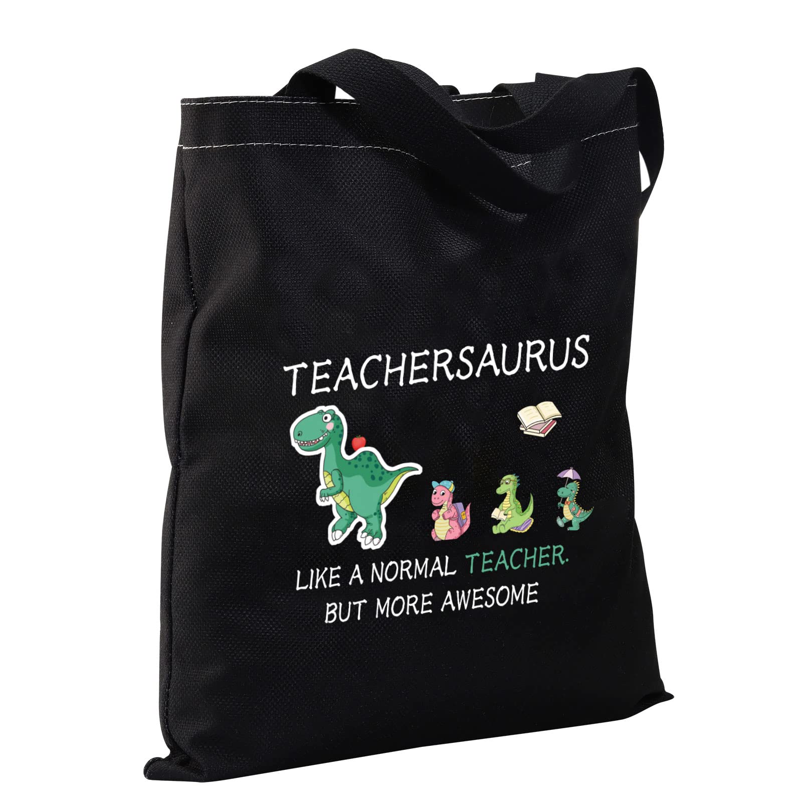 Dinosaur Teachersaurus Tote Bag - Funny Teacher Appreciation Gift, Reusable School Bag for Women & Men - Perfect for Teacher Thank You Gifts, Classroom Supplies & Work Commute