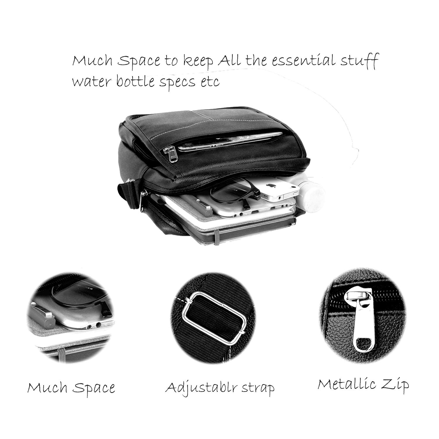 ROLEXO Genuine PU Leather Crossbody Bag for Men - Stylish Office, Travel & Casual Messenger Bag - Perfect for Work, Commuting & Everyday Use