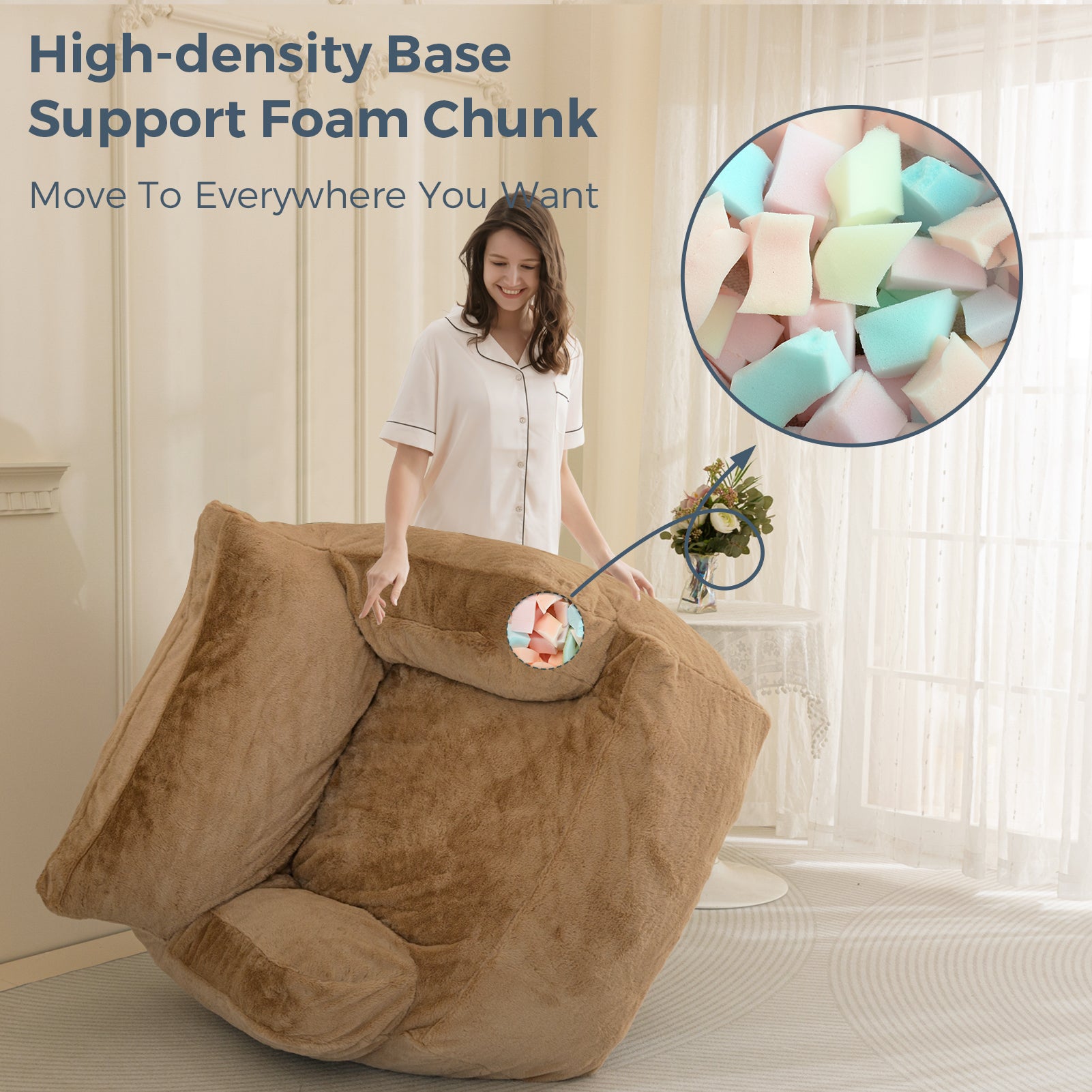 MAXYOYO Giant Bean Bag Chair - Extra Large Faux Fur Stuffed Bean Bag Couch for Living Room, Bedroom & Game Room - Super Soft Khaki Lounger for Adults & Teens - Perfect for Relaxing, Reading & Gaming