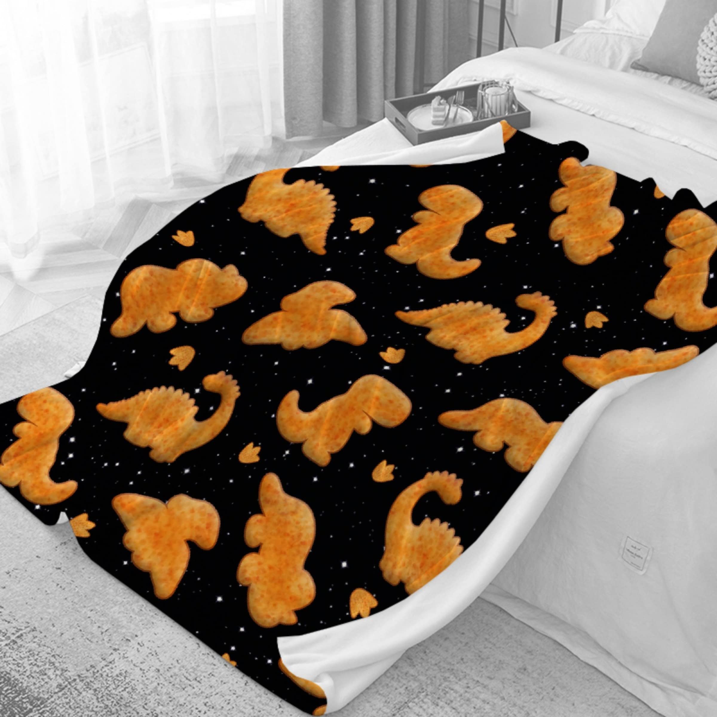 Dino Chicken Nuggets Throw Blanket - Ultra Soft Plush Flannel Blanket for Kids & Adults | Warm Cozy Bed Quilt & Couch Sofa Decor | 40
