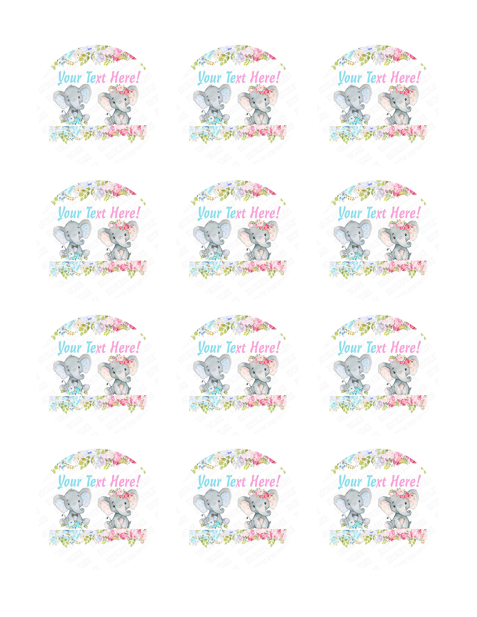 Elephant Gender Reveal Baby Shower Cupcake Toppers - Edible 2 Inch Cake Decorations (12pc) for Gender Announcement Parties & Newborn Celebrations