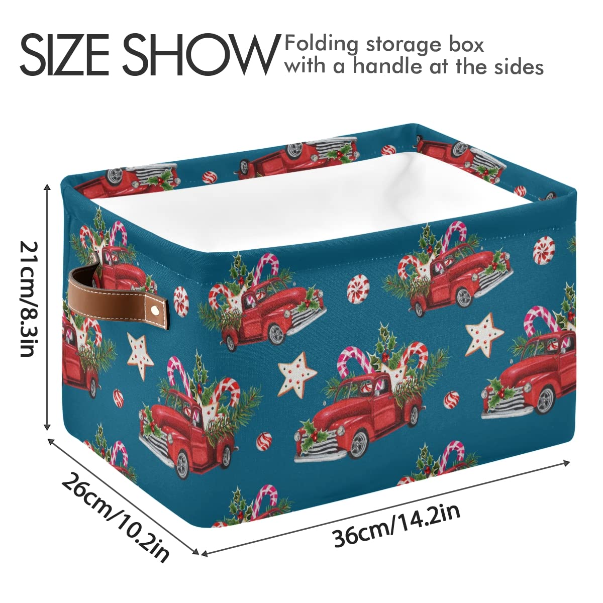 Christmas Toy Model Truck Collapsible Storage Bin - Waterproof Canvas Rectangle Basket with Handles for Nursery Toys, Books & Home Organization | Perfect for Closet Shelves, Bedroom, Living Room & Holiday Decor