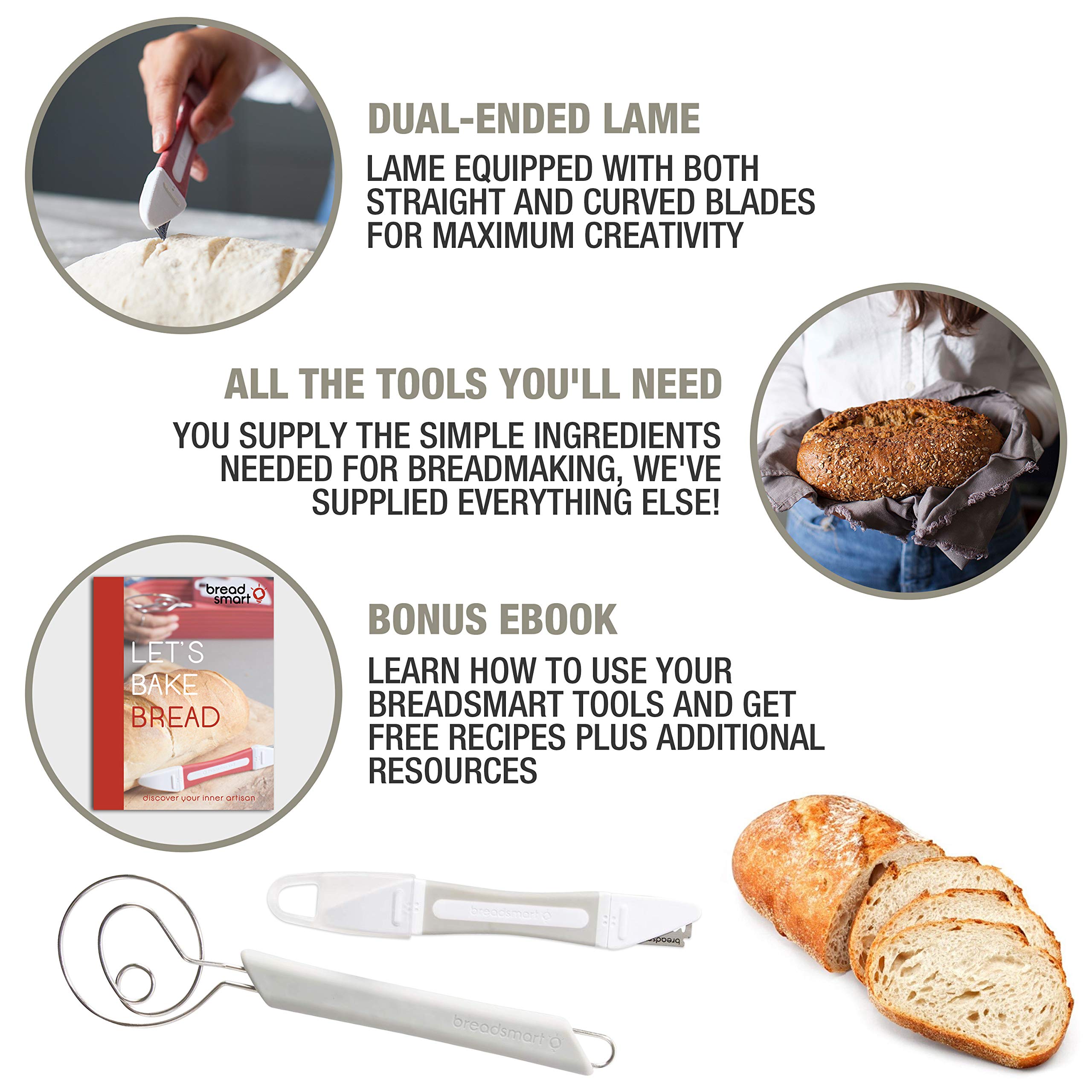 Artisan Sourdough Bread Making Kit - 5 Piece Baking Supplies Set with Lame, Dough Scraper, Whisk, Banneton Proofing Basket & Cotton Liner - Perfect for Home Bakers & Beginners (Bread Baking, Gift Idea)