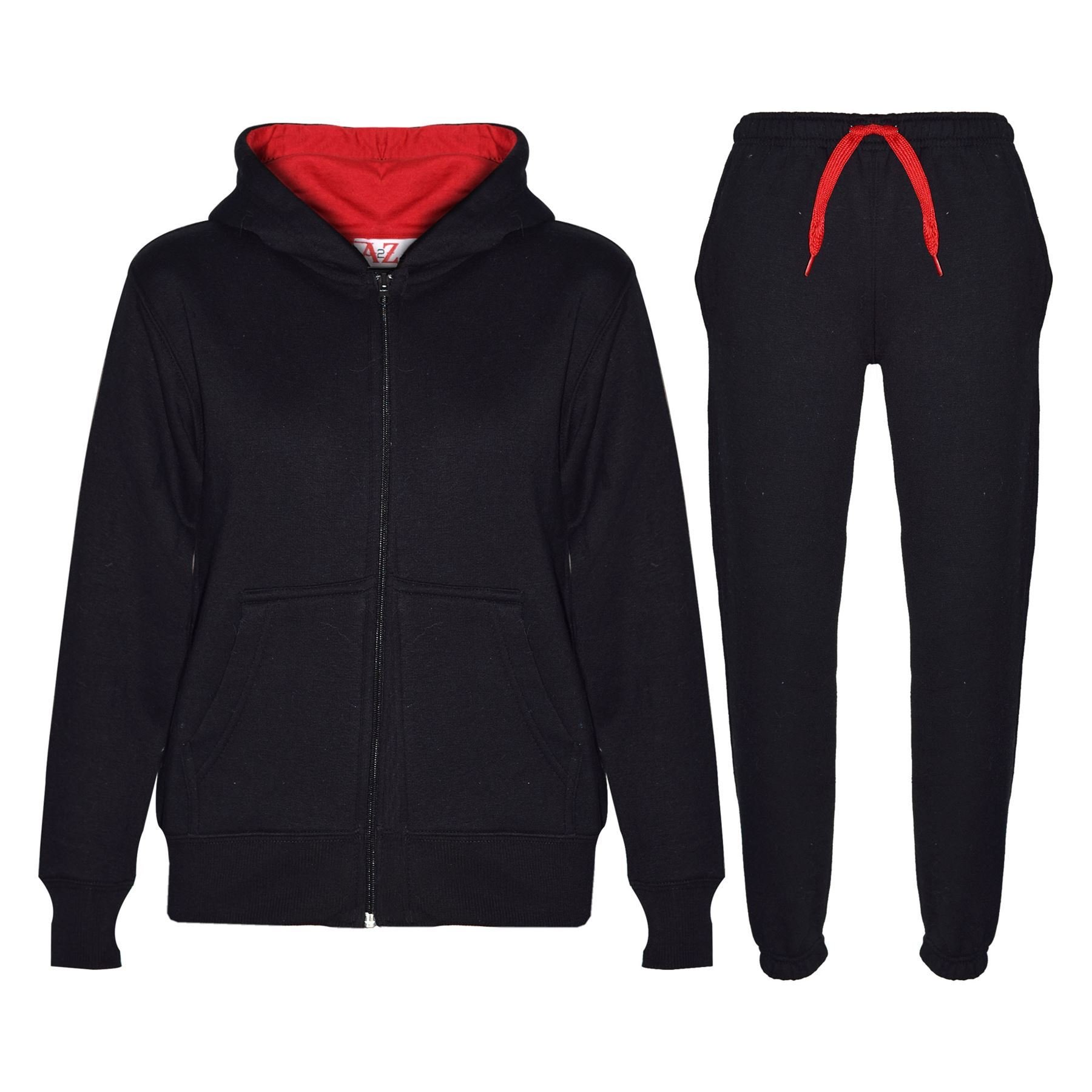 Kids Black & Red Contrast Hoodie and Jogger Tracksuit Set - Comfortable Activewear for Boys & Girls - Perfect for Sports, School, and Playtime