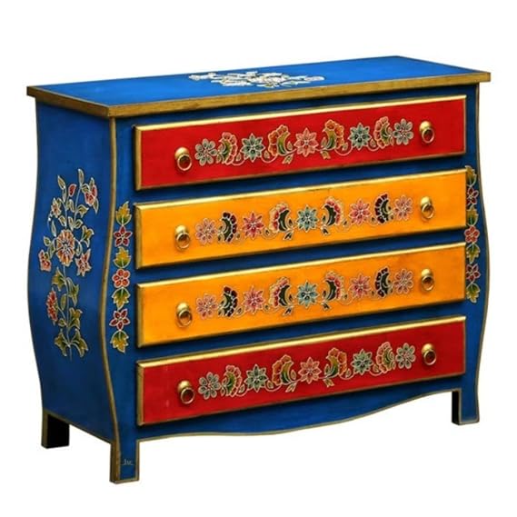 Hand Painted Solid Wood Dresser with 5 Drawers - Multi-Color Vintage Style for Bedroom, Living Room & Nursery Storage