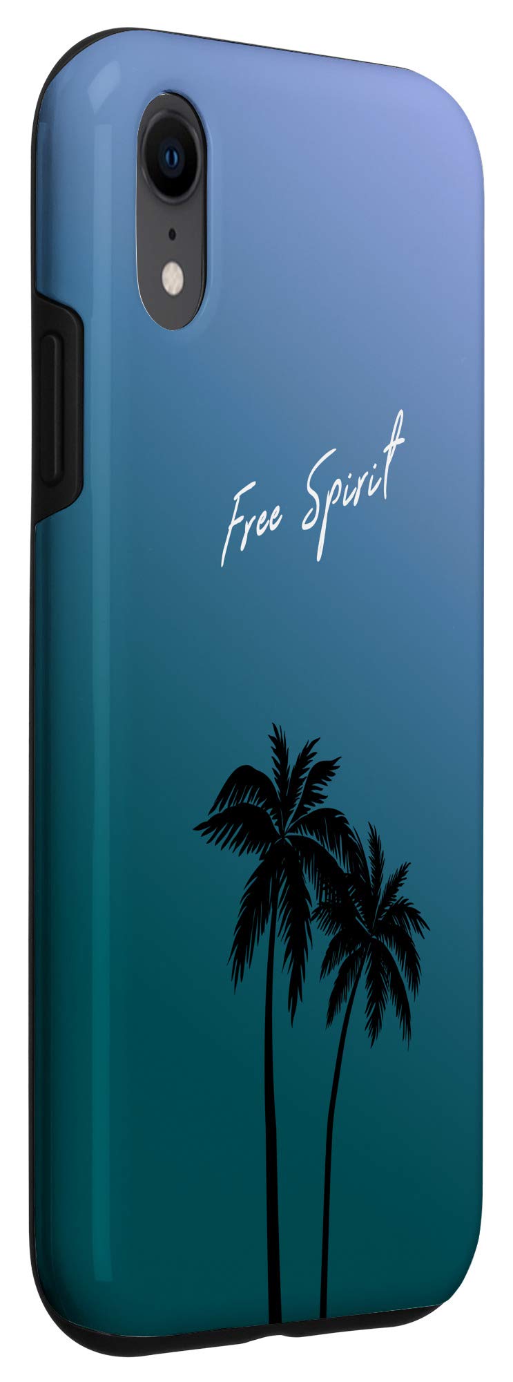 iPhone XR Case - Blue Palm Tree Design with 'Free Spirit' Quote | Durable Protective Cover for Travel, Beach & Everyday Use