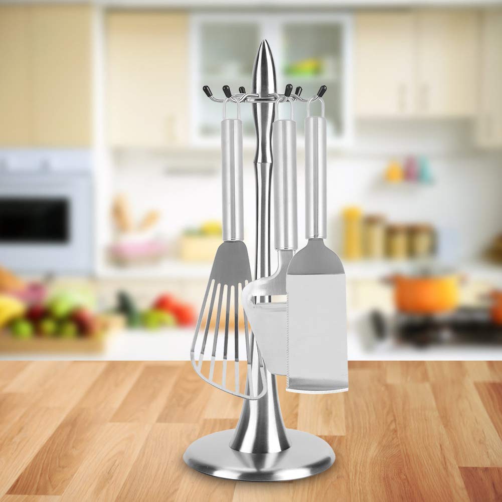 Restokki 360° Rotating Stainless Steel Kitchen Utensil Organizer - 17x17x45cm (6.7x6.7x17.7in) Silver Spice Rack for Countertop - Perfect for Storing Cooking Tools, Spices & Kitchen Accessories in Small Spaces